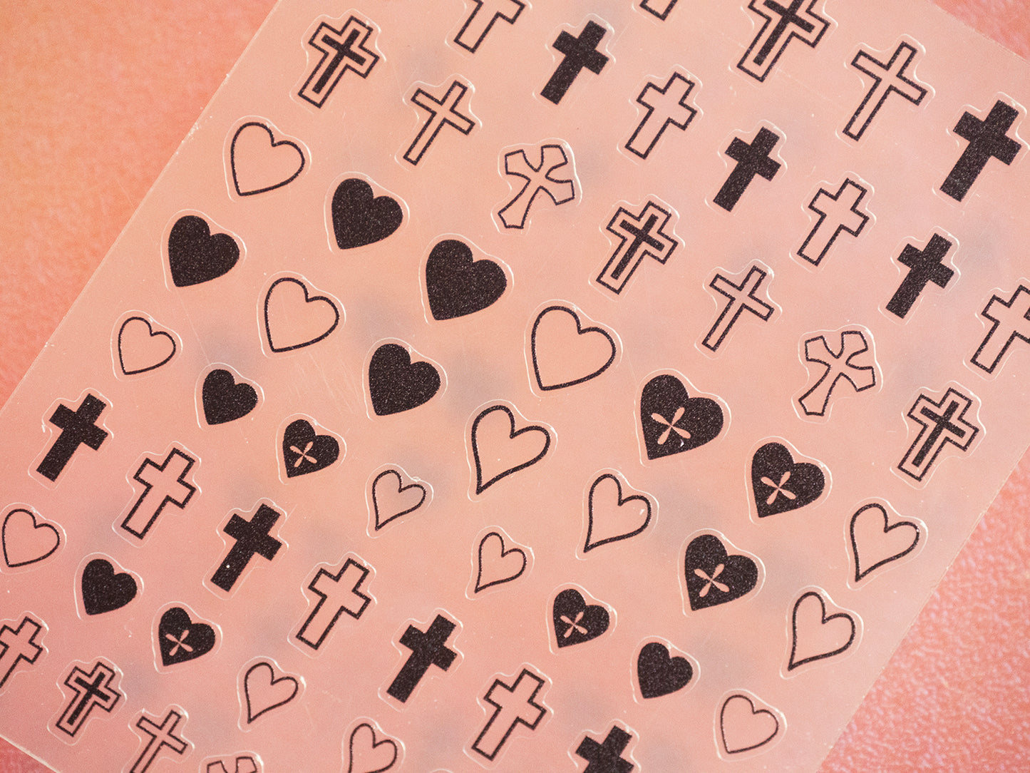 Black & White Heart Cross Nail Stickers, Solid Outline Ultra Thin Peel Off Nail Art Stickers, Gothic Y2K