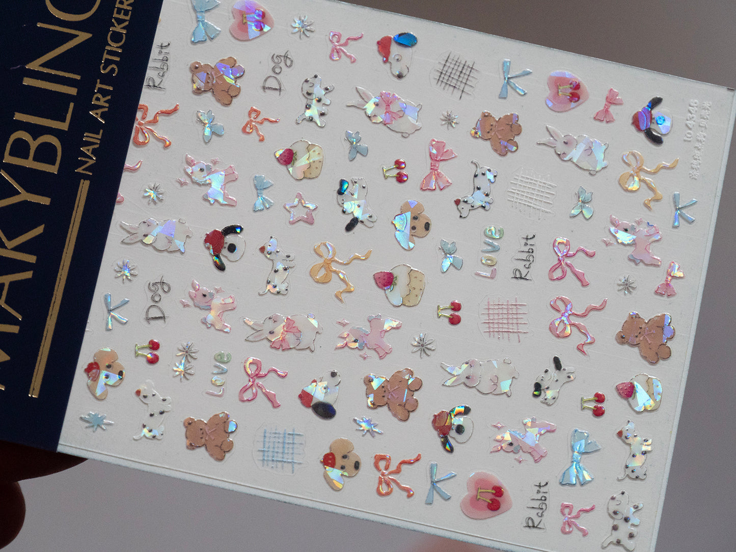 Kawaii Nail Stickers, Cute Animal & Bow Nail Decals, Bunny Bear Puppy Cherry Peel Off Ultra Thin
