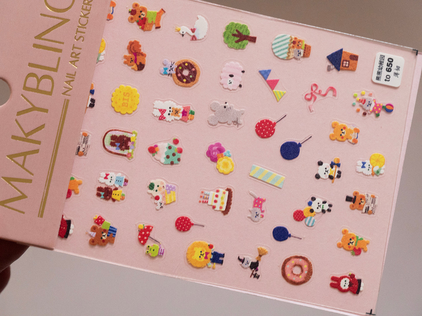 Kawaii Nail Stickers, Cute Animal & Bow Nail Decals, Bunny Bear Puppy Cherry Peel Off Ultra Thin