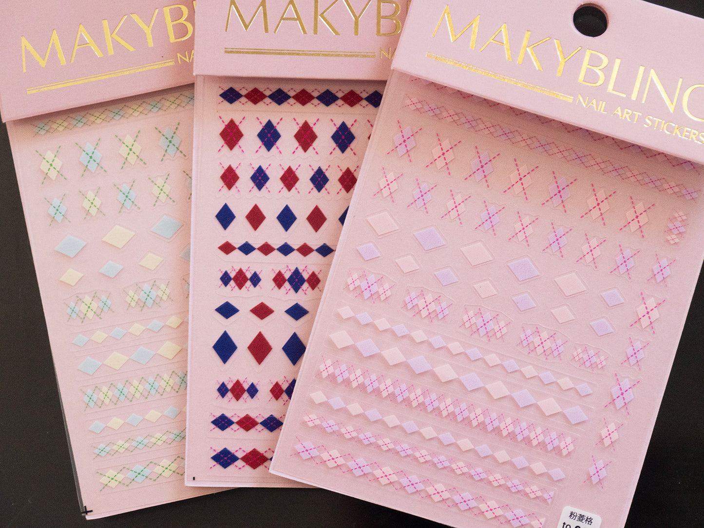 Pink Argyle Nail Stickers, Preppy Plaid Nail Decals, Korean Nail Art Stickers, Y2K Kawaii Nail Wraps, Harajuku DIY Manicure