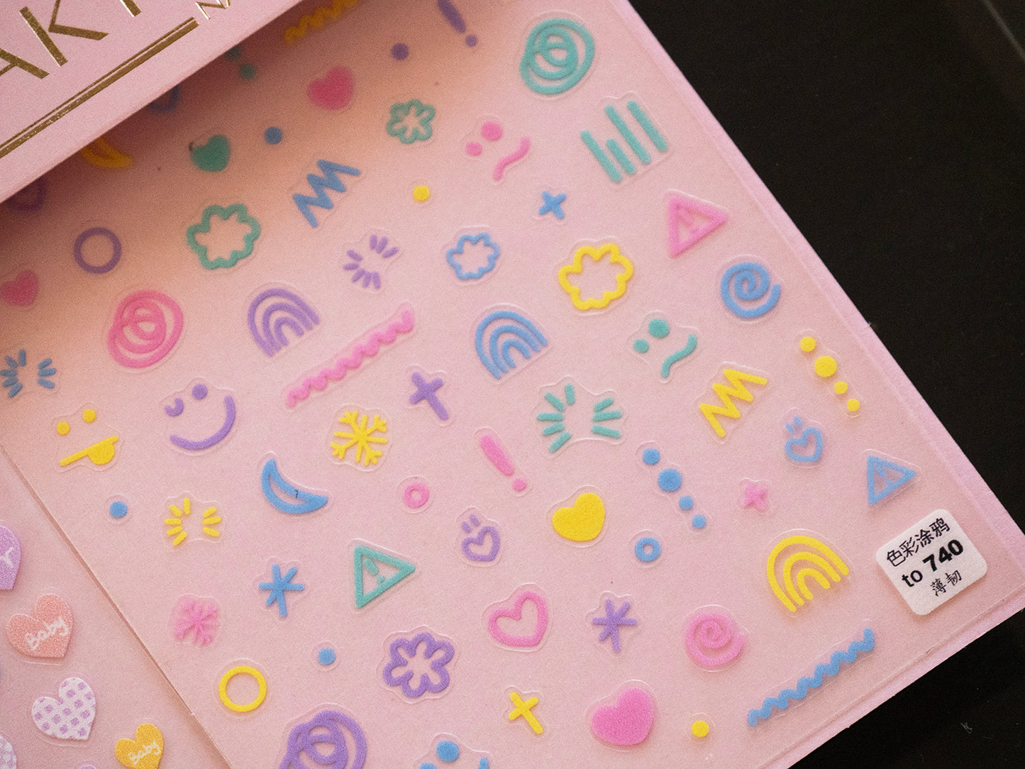 Pastel Kawaii Nail Art Stickers, Cute Heart Nail Decals, Colorful Doodle Nail Stickers
