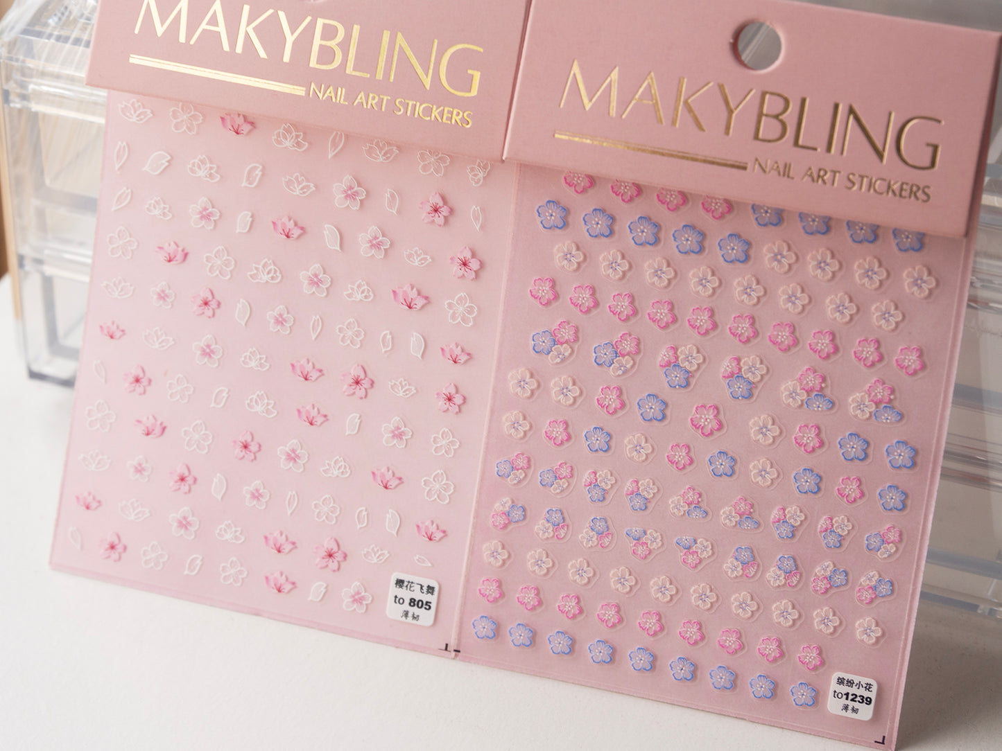 Pink Cherry Blossom Nail Stickers, Sakura Nail Decals, Japanese Floral Nail Art