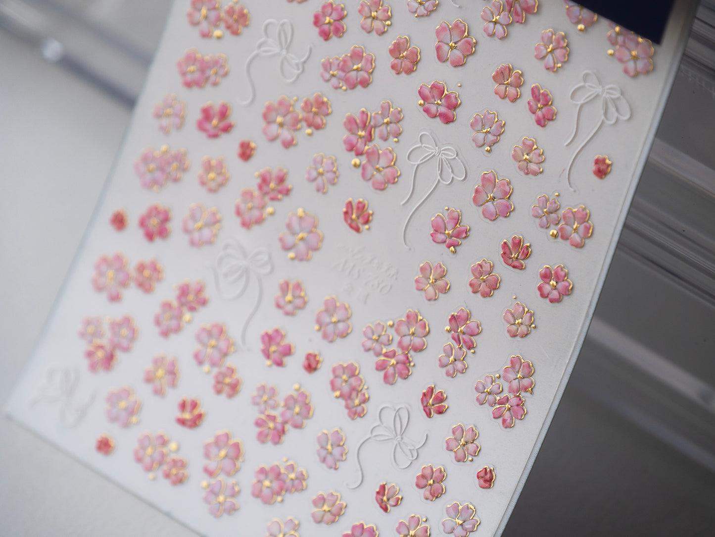Pastel 5D Flower Sakura Floral Nail Art Stickers Gold Accents Spring Garden Wildflower Nails