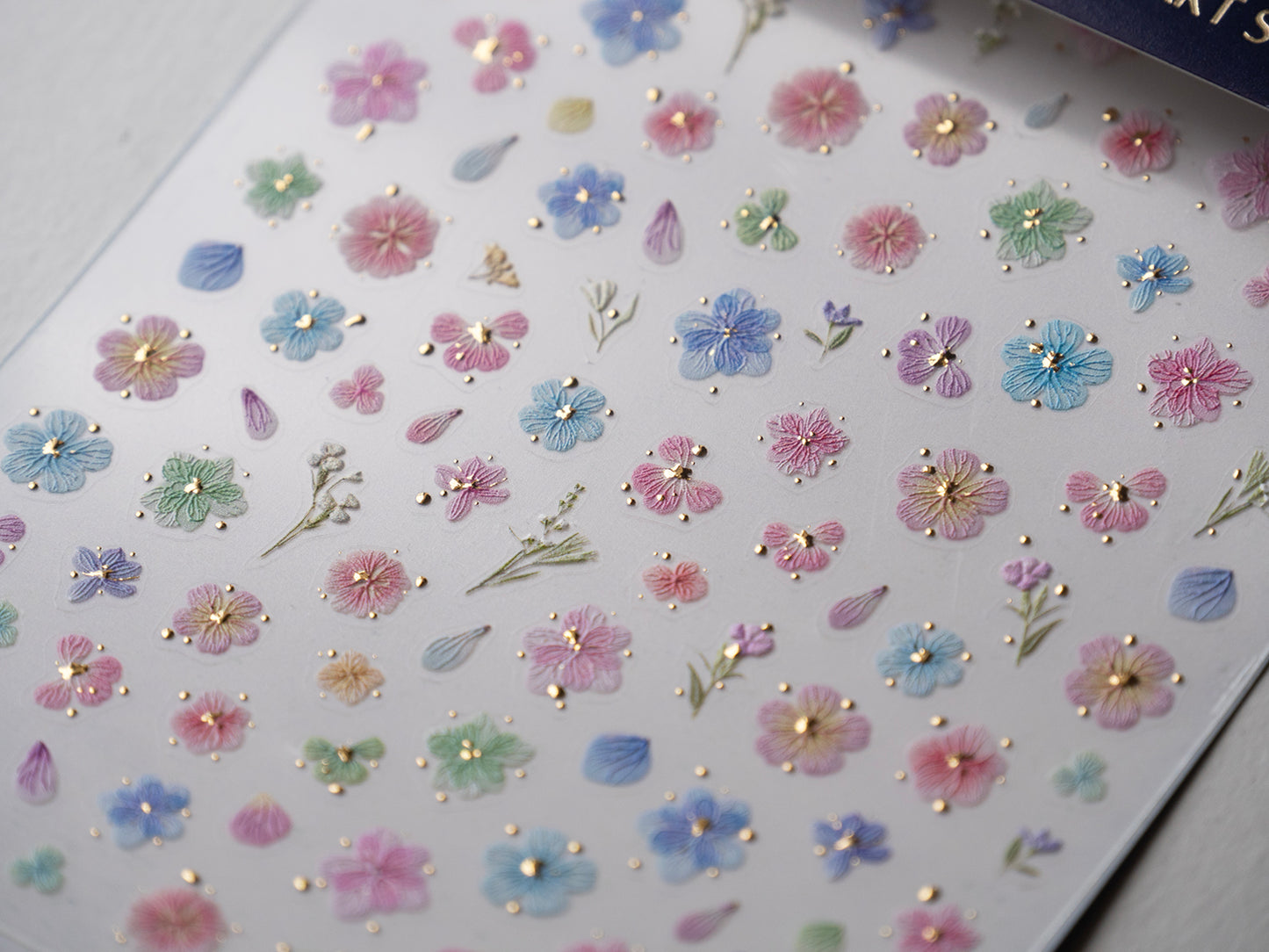 Pastel 5D Flower Sakura Floral Nail Art Stickers Gold Accents Spring Garden Wildflower Nails