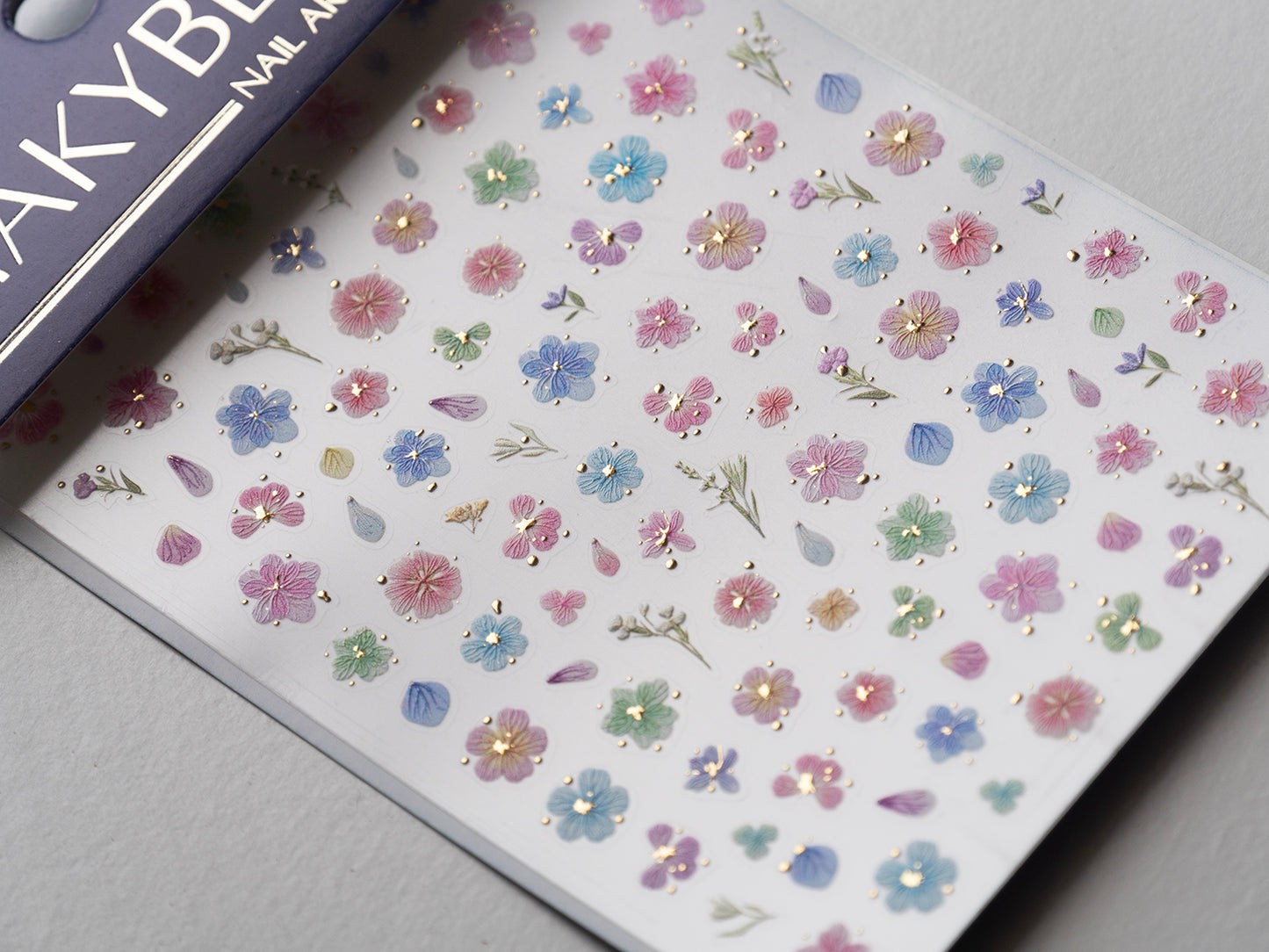 Pastel 5D Flower Sakura Floral Nail Art Stickers Gold Accents Spring Garden Wildflower Nails