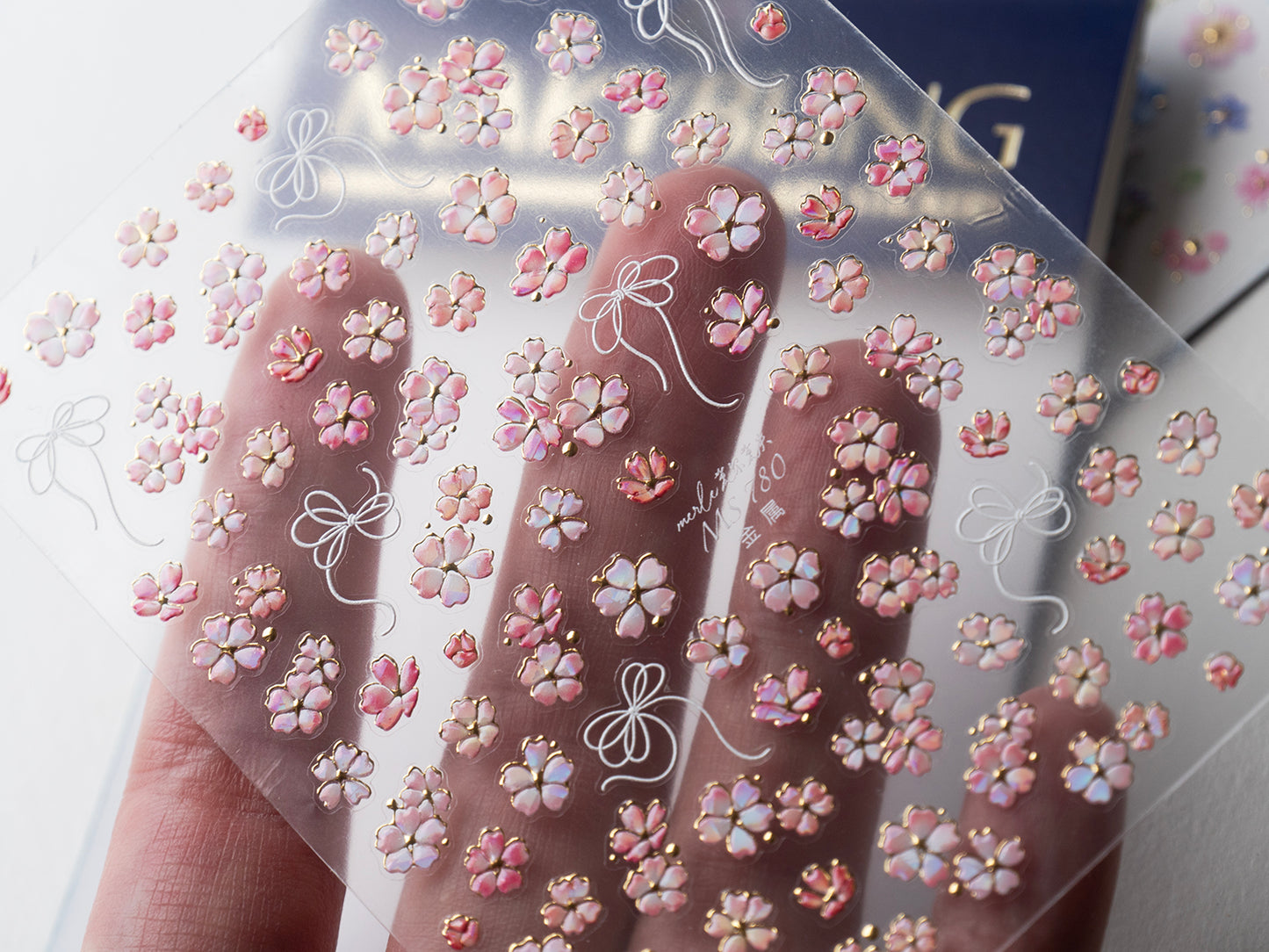 Pastel 5D Flower Sakura Floral Nail Art Stickers Gold Accents Spring Garden Wildflower Nails