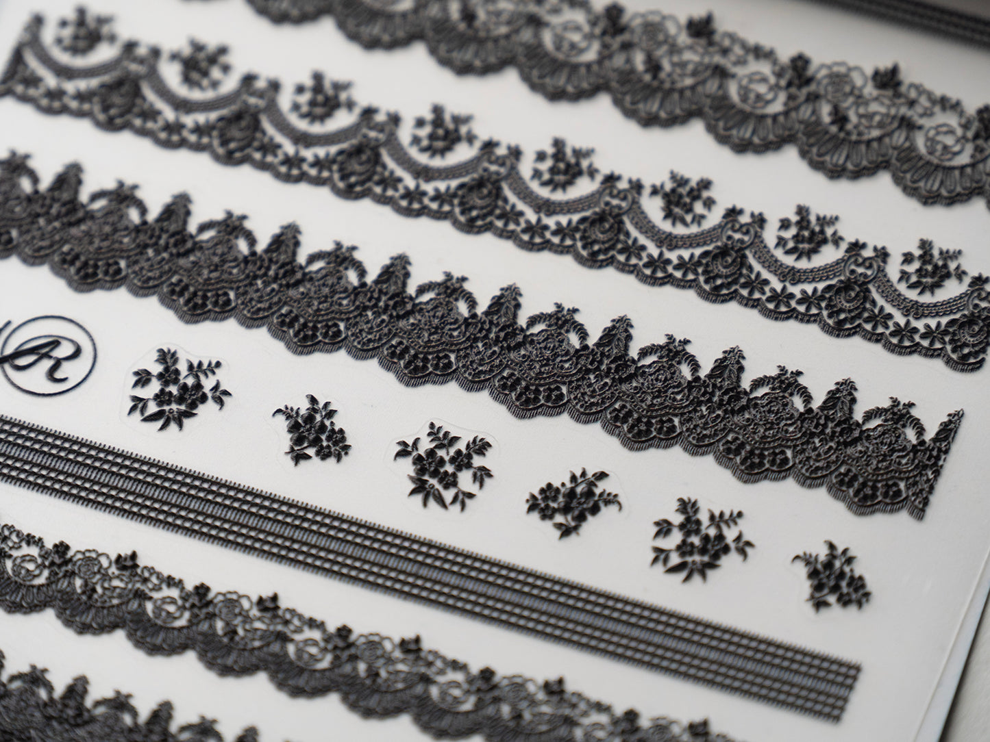 5D Embossed Black Lace Nail Stickers, Gothic Vintage Victorian Floral Lace Nail Decals