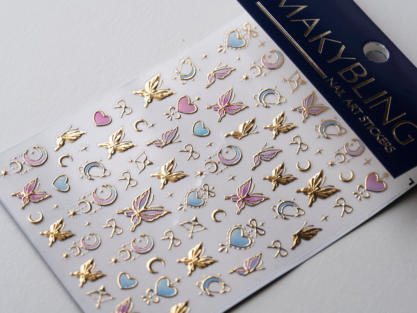 Aurora Holographic 5D Gold Butterfly Moon Heart Nail Stickers Fairy Y2K Angel Wings Nail Art