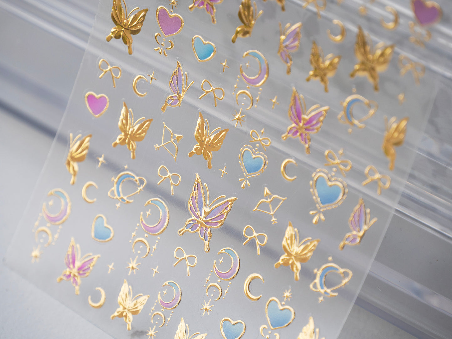 Aurora Holographic 5D Gold Butterfly Moon Heart Nail Stickers Fairy Y2K Angel Wings Nail Art