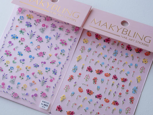 Floral Nail Stickers Vintage Botanical Garden Nail Art Colorful Flower Manicure
