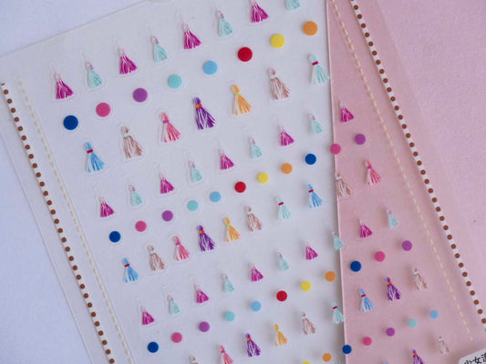 Colorful Tassel Nail Stickers, Cute Rainbow Confetti Nail Decals, Tassel Fringe Nail Art