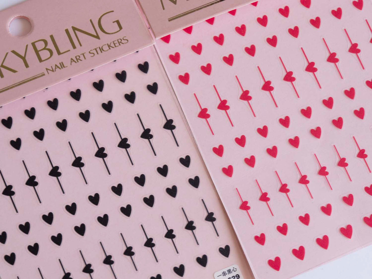 Red and Black Heart Nail Stickers, Love Valentine Nail Art