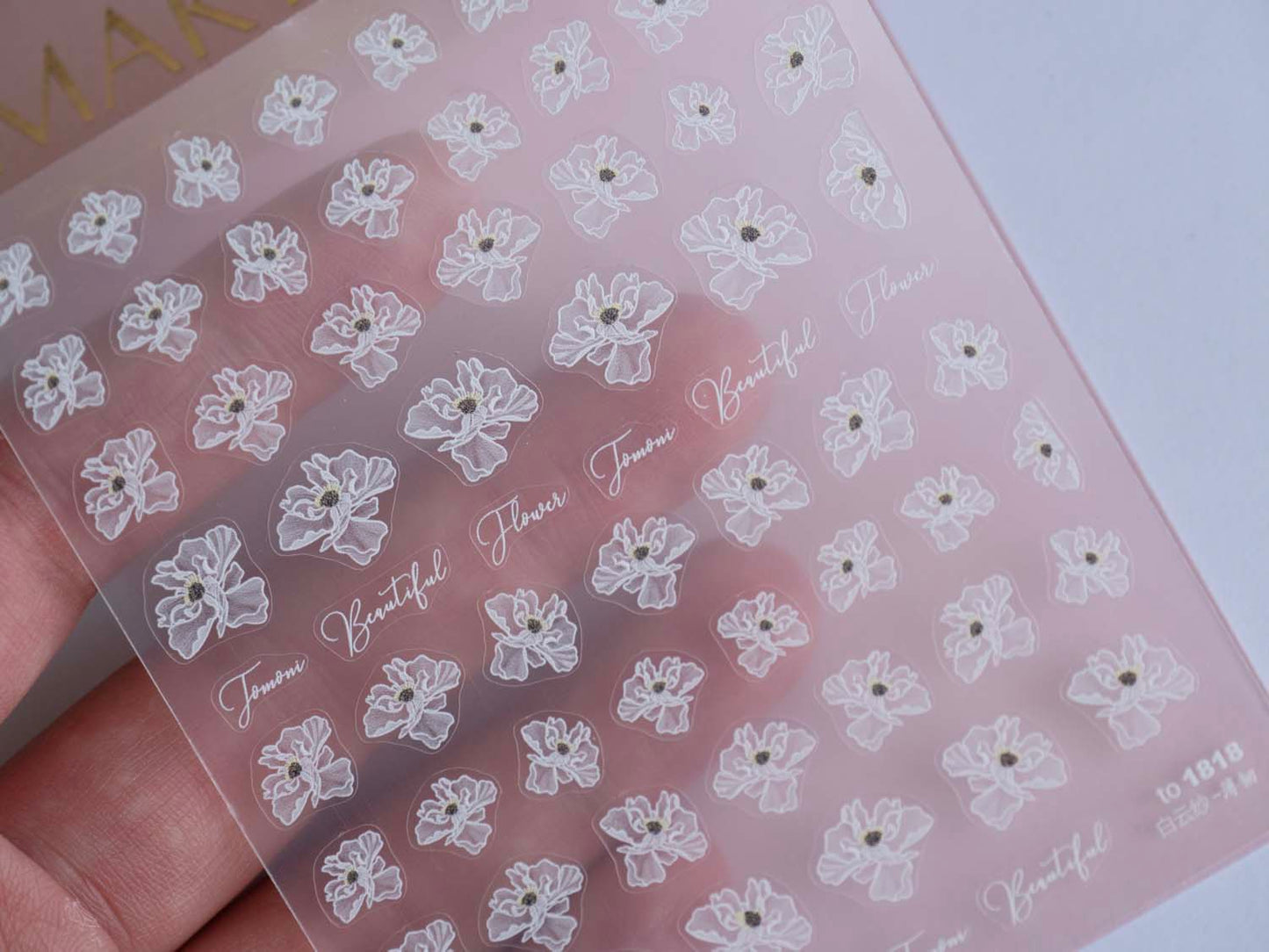 Peony Hydrangea Floral Nails Transparent Lace Flower Nail Stickers