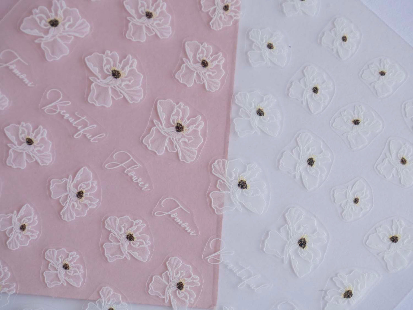 Peony Hydrangea Floral Nails Transparent Lace Flower Nail Stickers