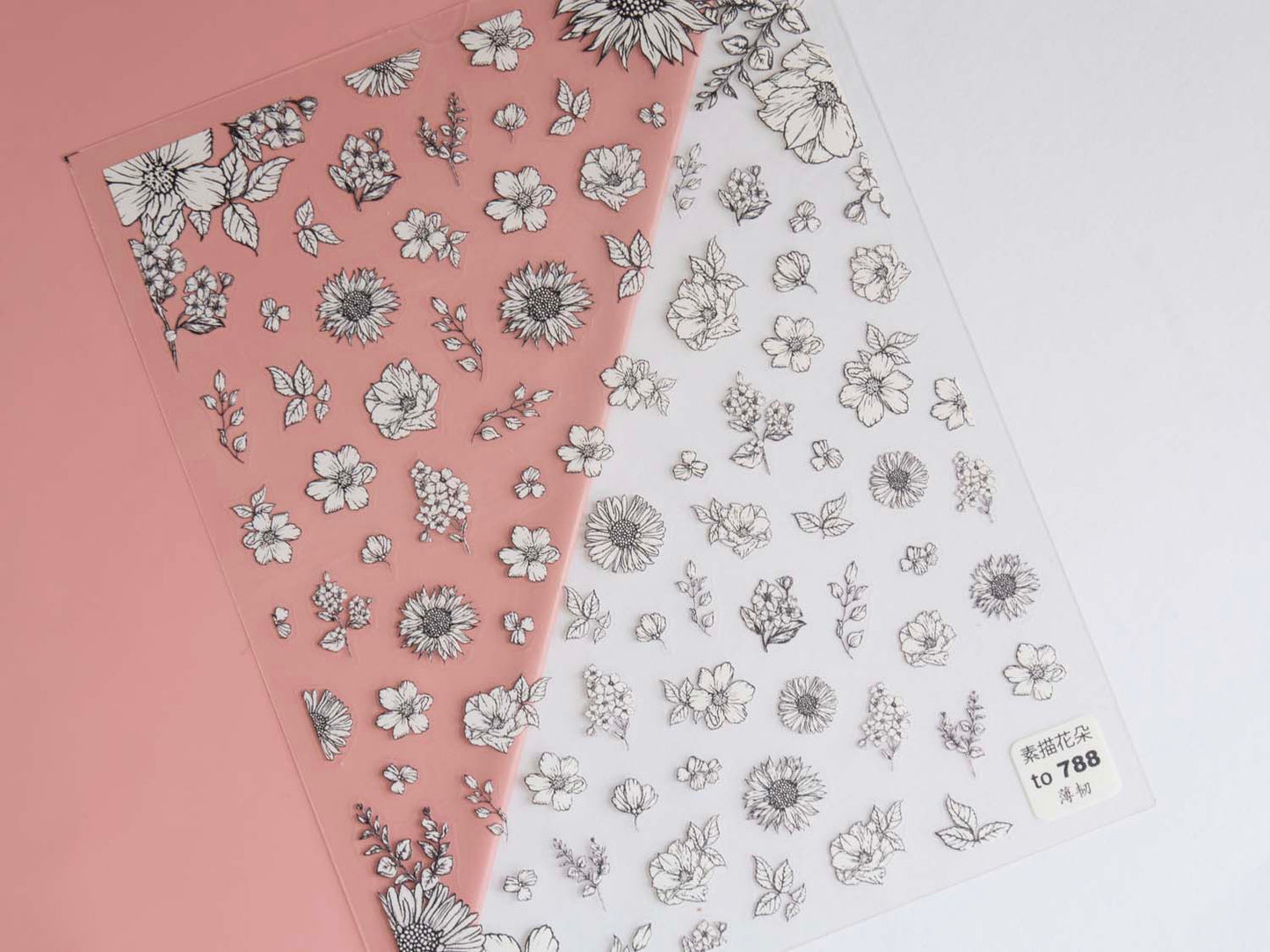 Black Floral Nail Stickers, Vintage Wildflower Botanical Flower Nail Decals
