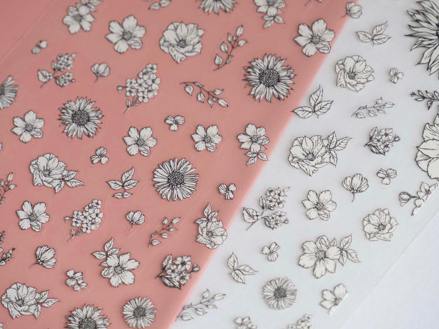 Black Floral Nail Stickers, Vintage Wildflower Botanical Flower Nail Decals