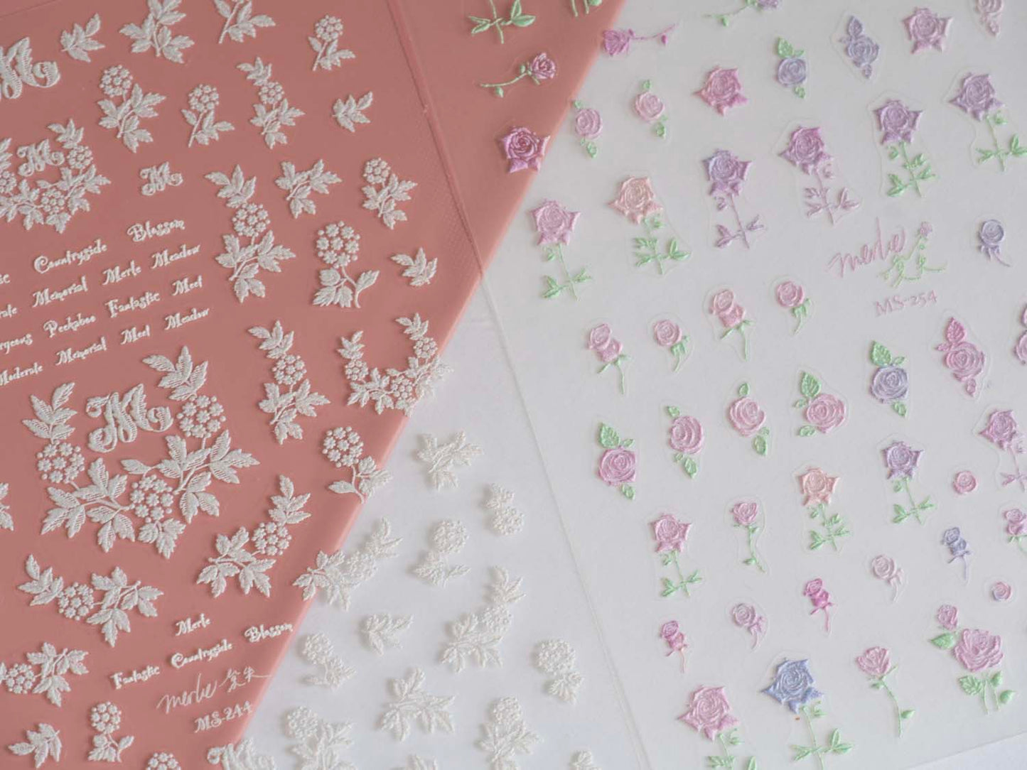 French Embroidered 3D Floral Nail Stickers, Rose Flower Elegant Botanical Nail Art, Raised Embroidery Style Manicure Decor