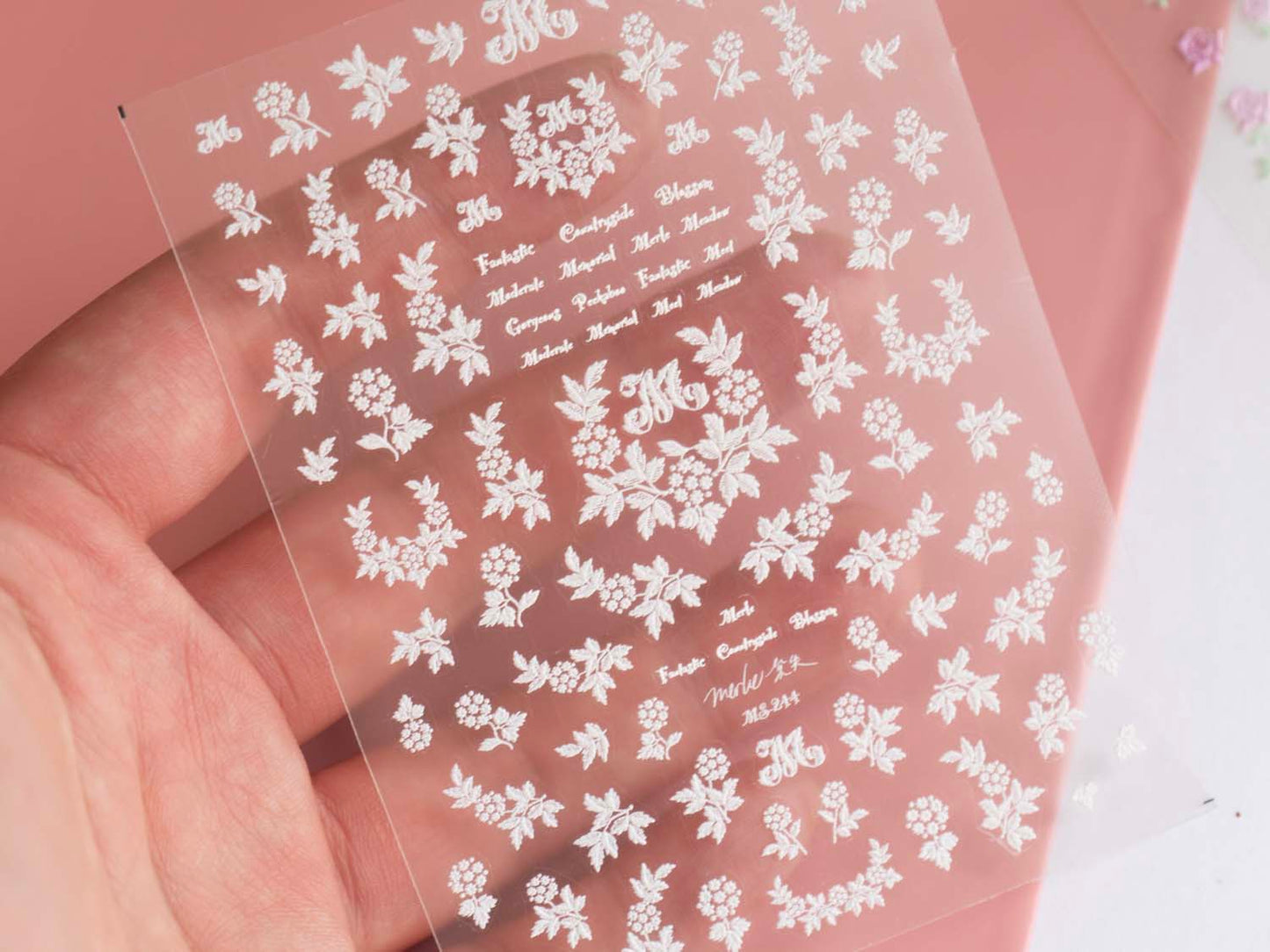 French Embroidered 3D Floral Nail Stickers, Rose Flower Elegant Botanical Nail Art, Raised Embroidery Style Manicure Decor