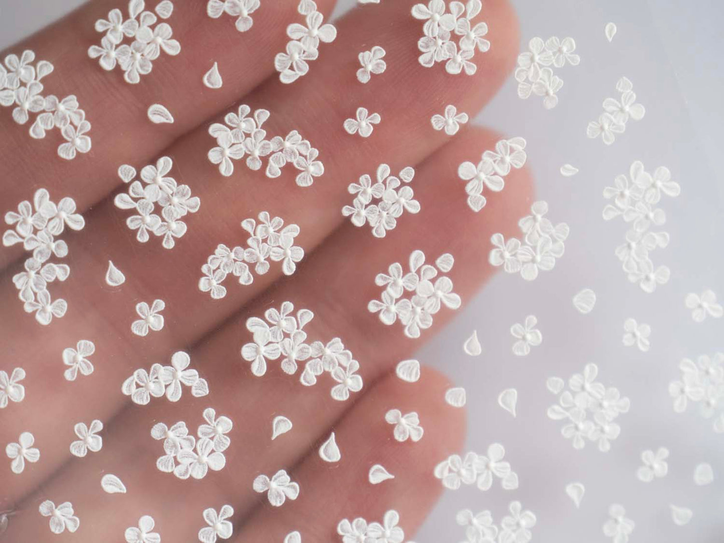 White Embroidered Flower Nail Stickers, 3D Floral Nail Art Decals, Lace Flower Stickers, Embroidery Nail Art, Romantic Wedding Nails