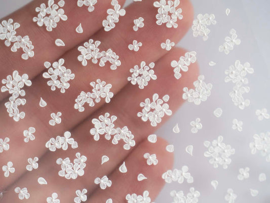 White Embroidered Flower Nail Stickers, 3D Floral Nail Art Decals, Lace Flower Stickers, Embroidery Nail Art, Romantic Wedding Nails
