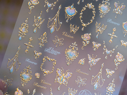 Gilded Butterfly Chandelier Dangle Nail Stickers: 3D Embossed Decals
