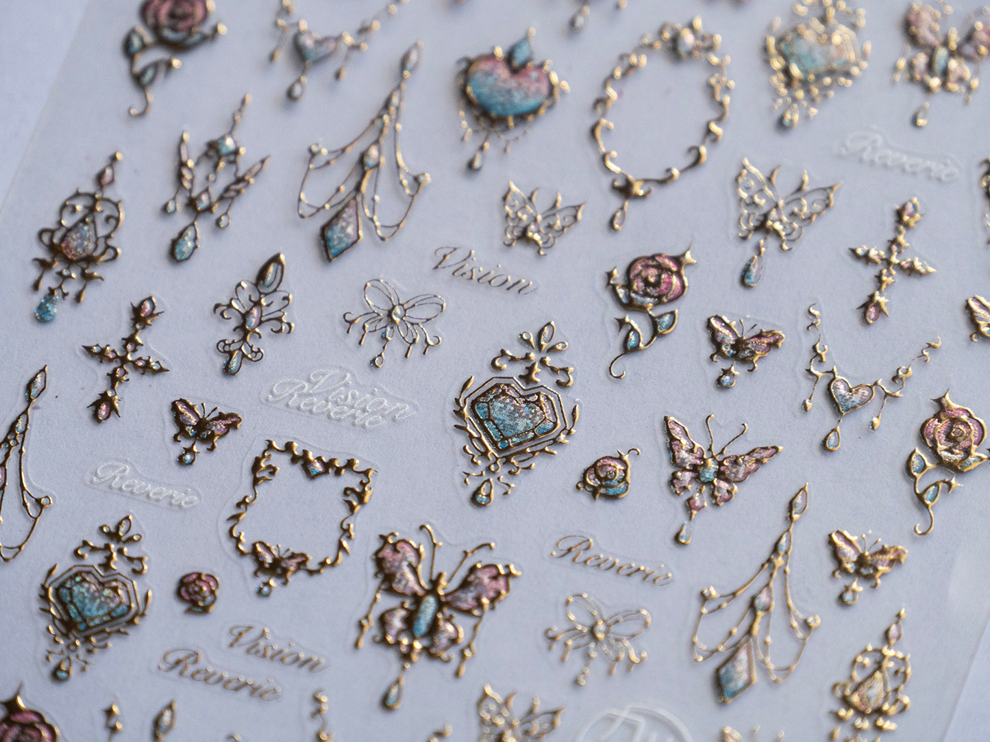 Gilded Butterfly Chandelier Dangle Nail Stickers: 3D Embossed Decals