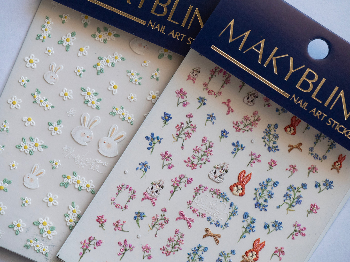 French Embroidery Style Easter Nail Stickers/ Floral Bunny Nail Art Decals/ Spring Flowers Cute Rabbit DIY Manicure Stickers