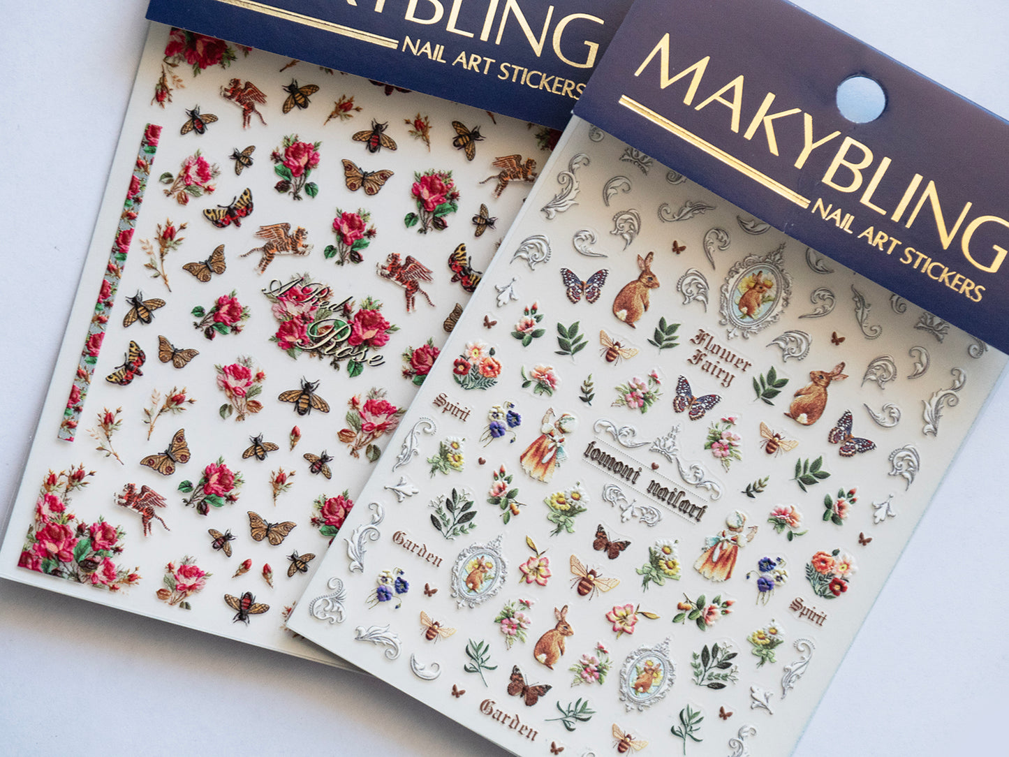 Vintage Garden Fairy Nail Stickers • Butterfly Bee Rose Flower Bunny Nail Art Decals • Cottagecore Floral DIY Manicure Stickers