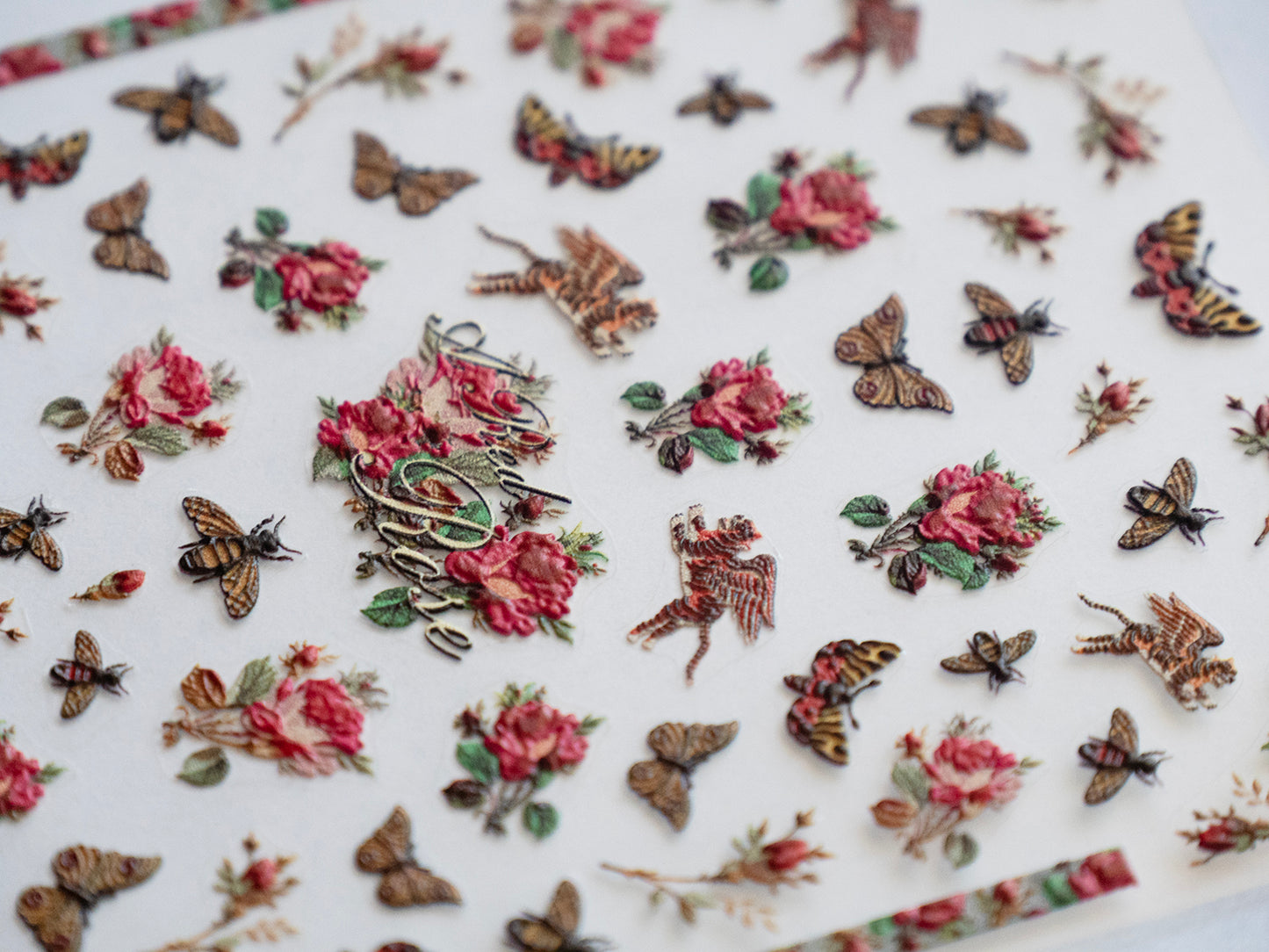 Vintage Garden Fairy Nail Stickers • Butterfly Bee Rose Flower Bunny Nail Art Decals • Cottagecore Floral DIY Manicure Stickers