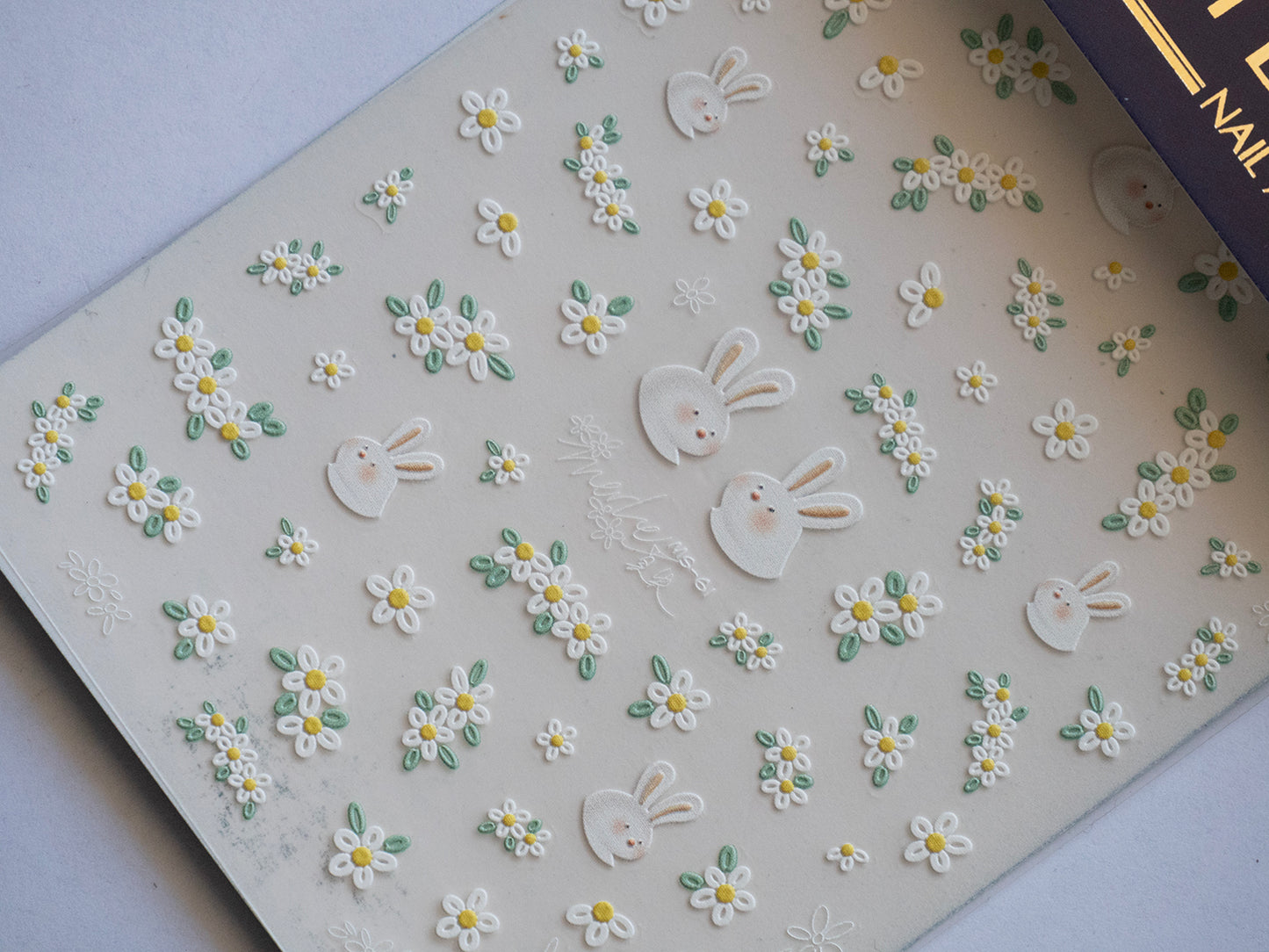 French Embroidery Style Easter Nail Stickers/ Floral Bunny Nail Art Decals/ Spring Flowers Cute Rabbit DIY Manicure Stickers