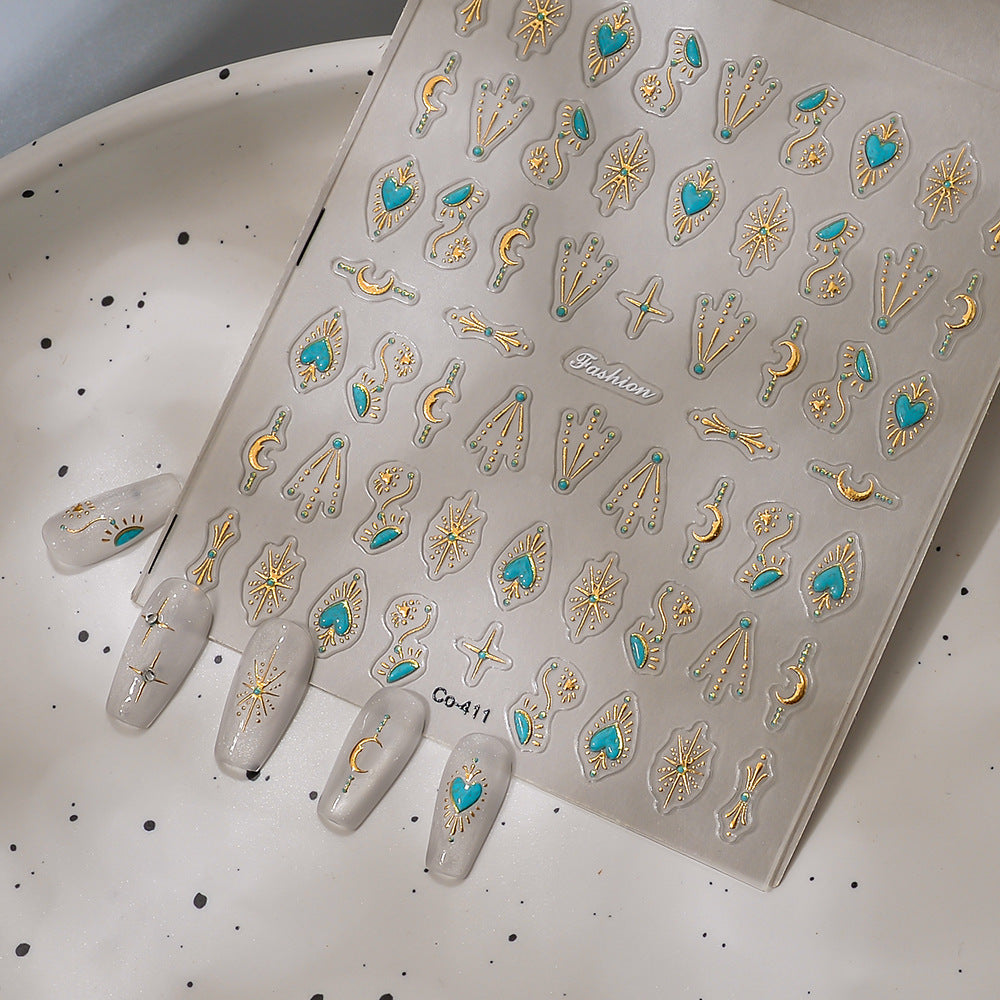 Turquoise Star & Moon Nail Stickers – Celestial Nail Decals | Mythic Totem Heart Crescent