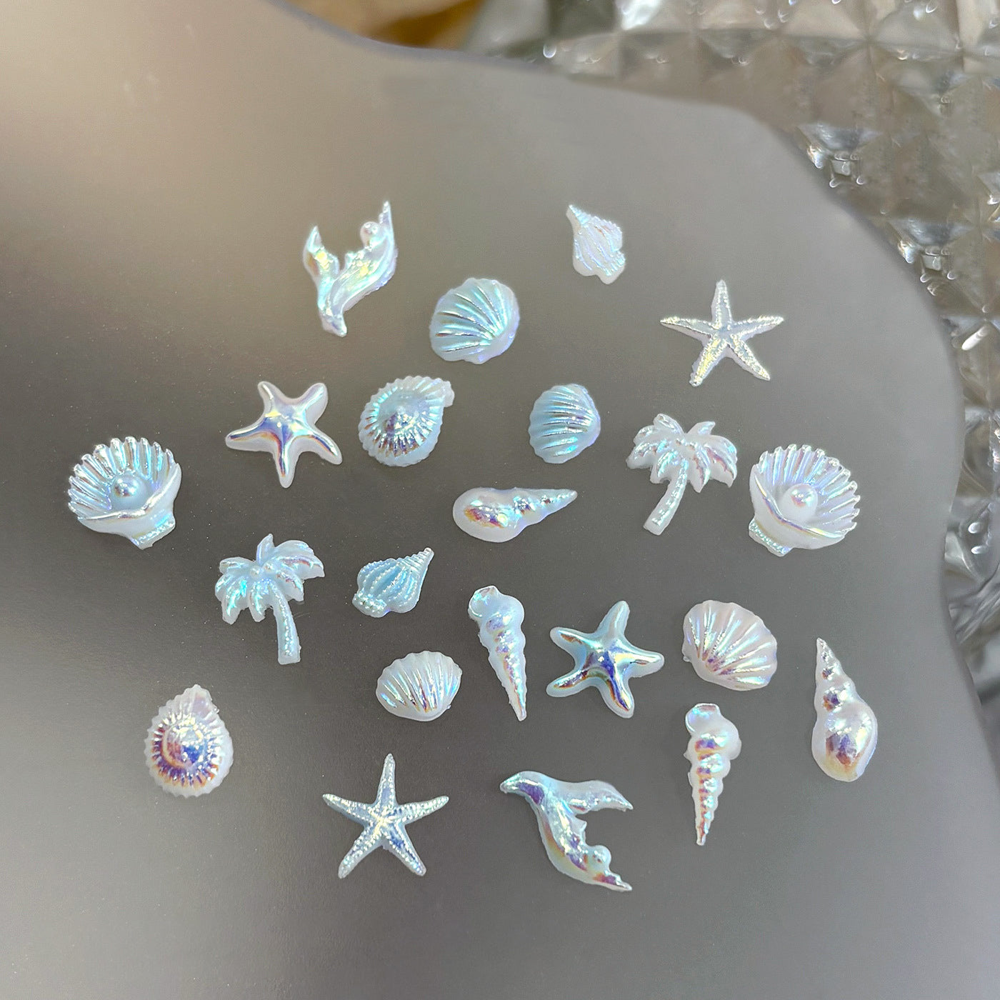 12 Grid Starfish & Seashell Nail Charms Set – Aurora Ocean Conch Palm Tree Nail Accessories | DIY Press-On Nail Gems