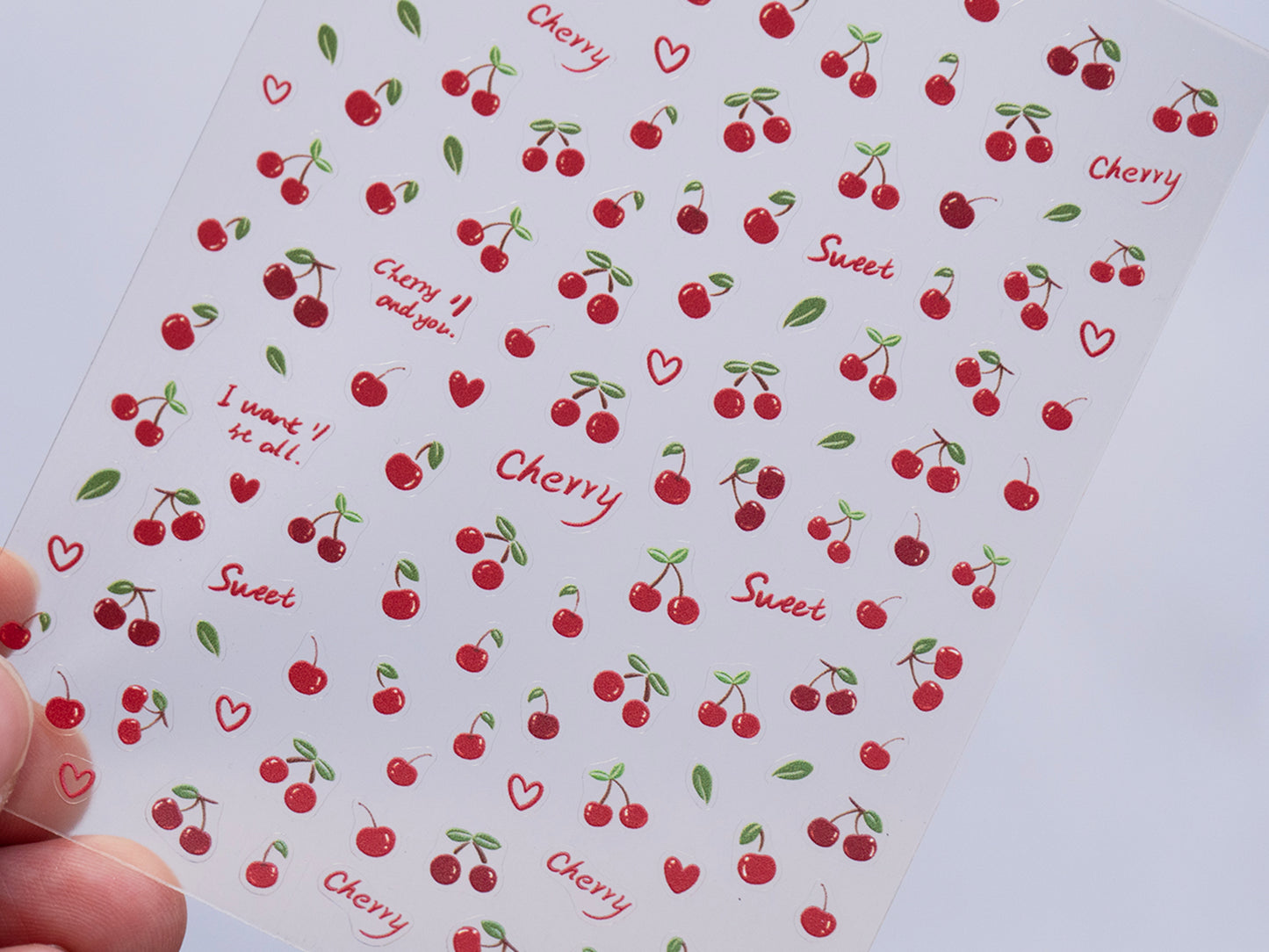 Cherry Fruity Nail Art Sticker/ 3D fruits DIY Tips Guides peel off  Stickers/Red Cherries Yellow Banana fruit nail decal