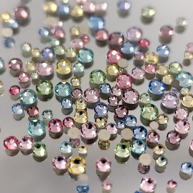 100pcs Super Sparkly 33-Cut Colorful Nail Rhinestones – Mixed Size Flat Back Mini Round Nail Gems