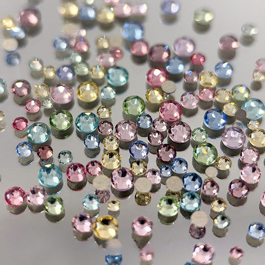 100pcs Super Sparkly 33-Cut Colorful Nail Rhinestones – Mixed Size Flat Back Mini Round Nail Gems