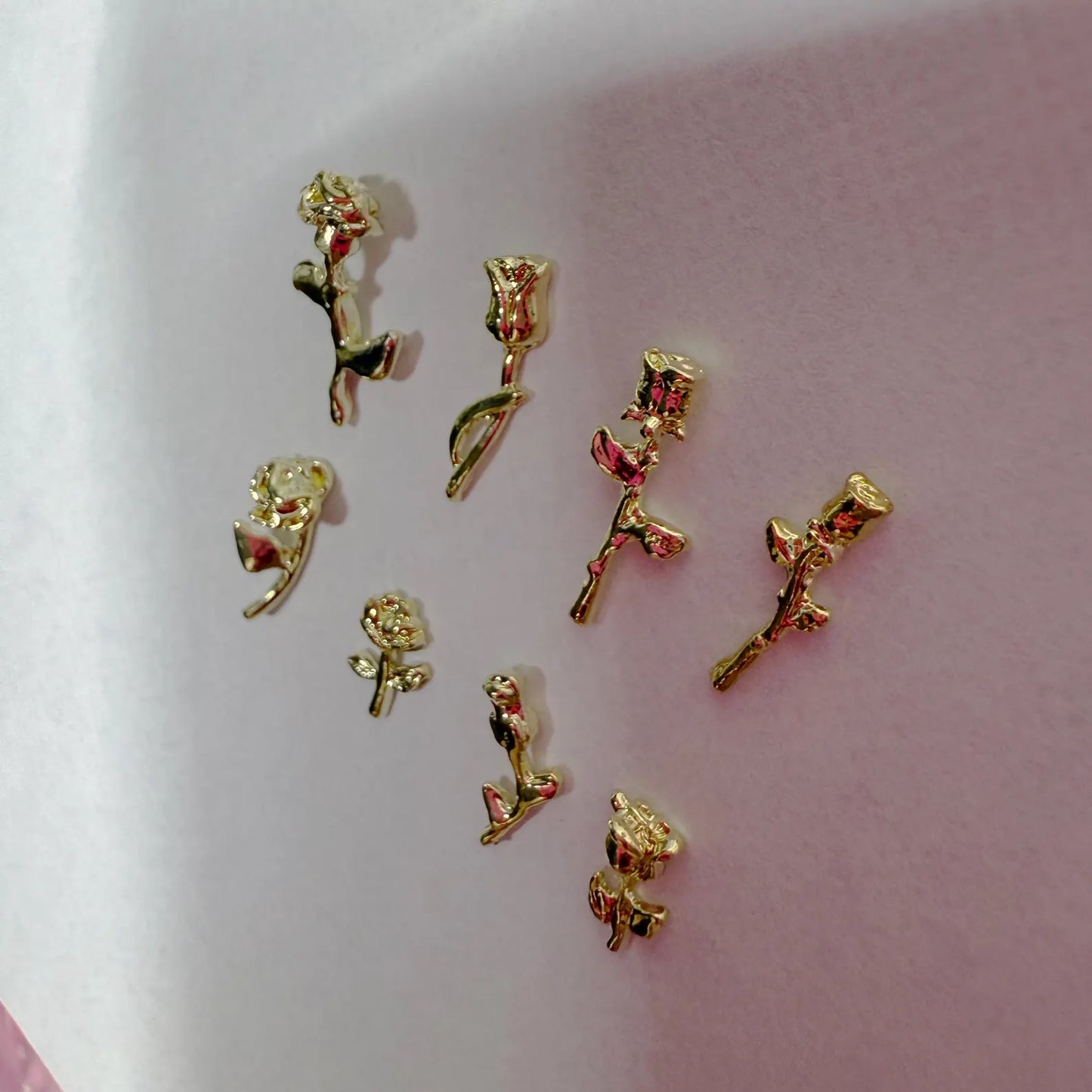 Gold Rose Nail Studs: 3D Floral Metallic Charms (8pcs)