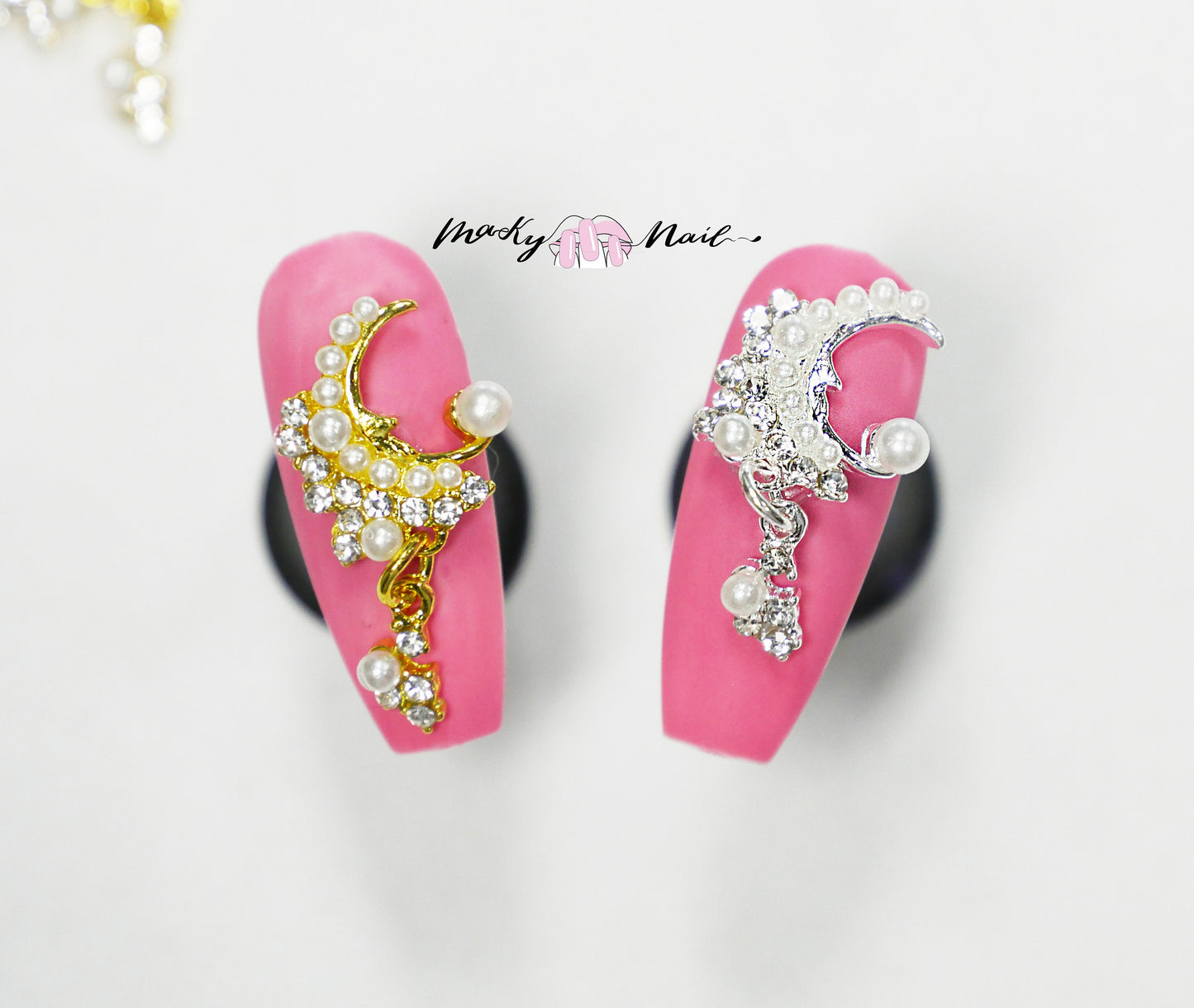 2 pcs 3D Moon dangle nail stud/ Metallic pearl Sailor Moon nail art/ Crescent new Moon starry nail charm Nail DIY deco/ moon star nail