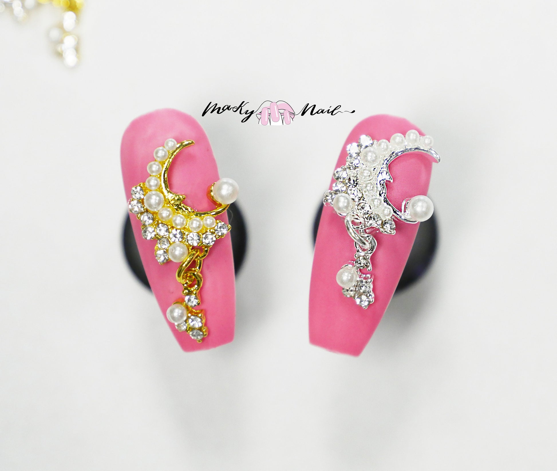 2 pcs 3D Moon dangle nail stud/ Metallic pearl Sailor Moon nail art/ Crescent new Moon starry nail charm Nail DIY deco/ moon star nail