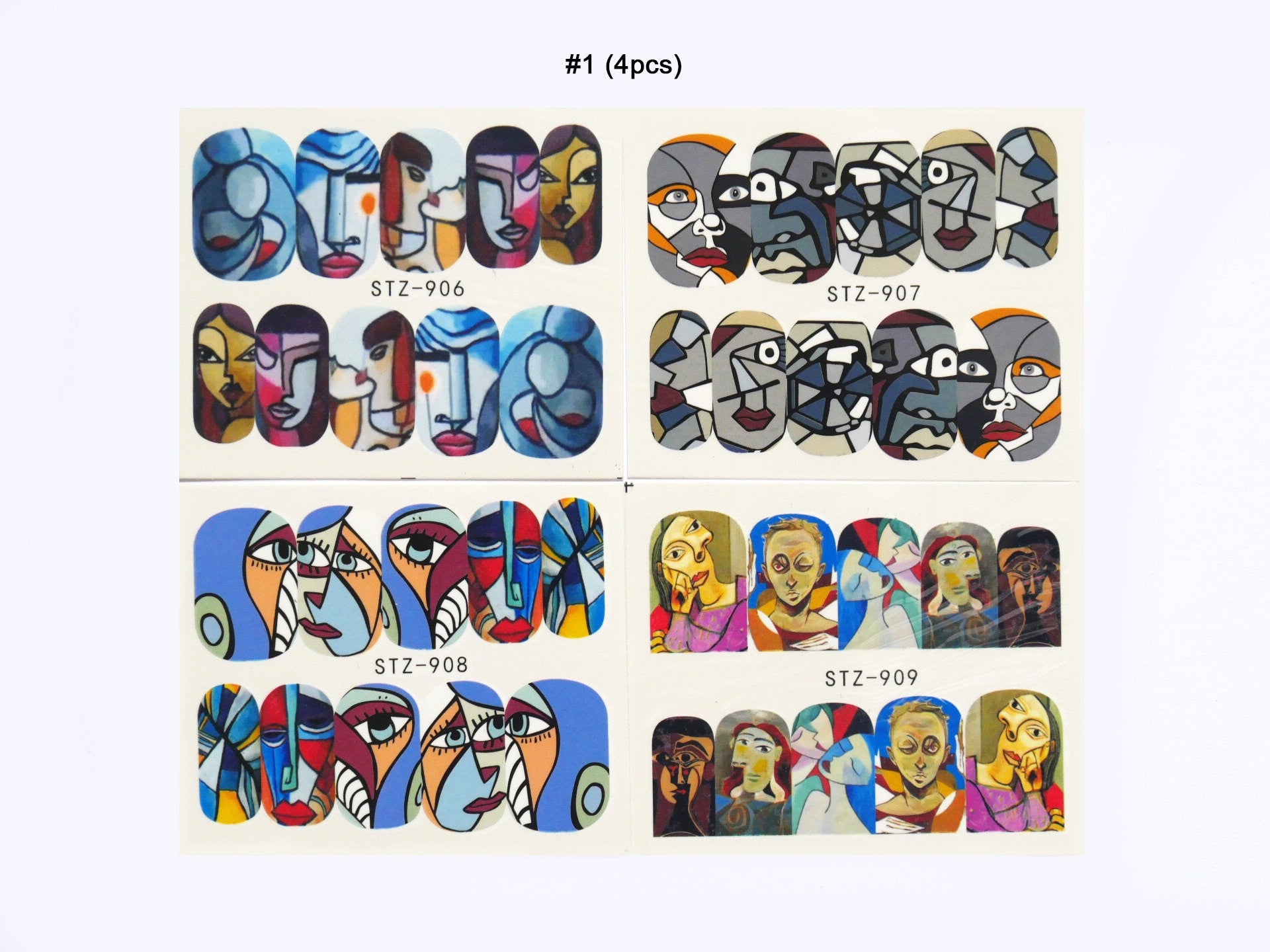 4pcs Pablo Picasso Cubism Portrait Women Face Nail Tattoos
