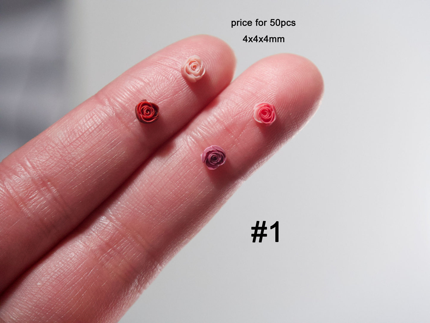 50pcs 3D Rose Flower Nail Jewelry Studs /Resin Floral Nail art Charm /Moonflower Peony Carved Flowers for Manicure & Crafts 4x4mm
