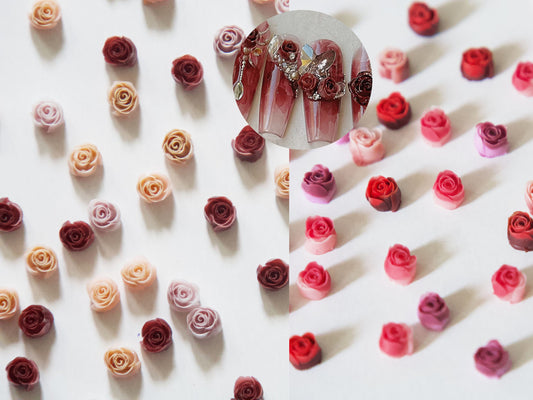 50pcs 3D Rose Flower Nail Jewelry Studs /Resin Floral Nail art Charm /Moonflower Peony Carved Flowers for Manicure & Crafts 4x4mm