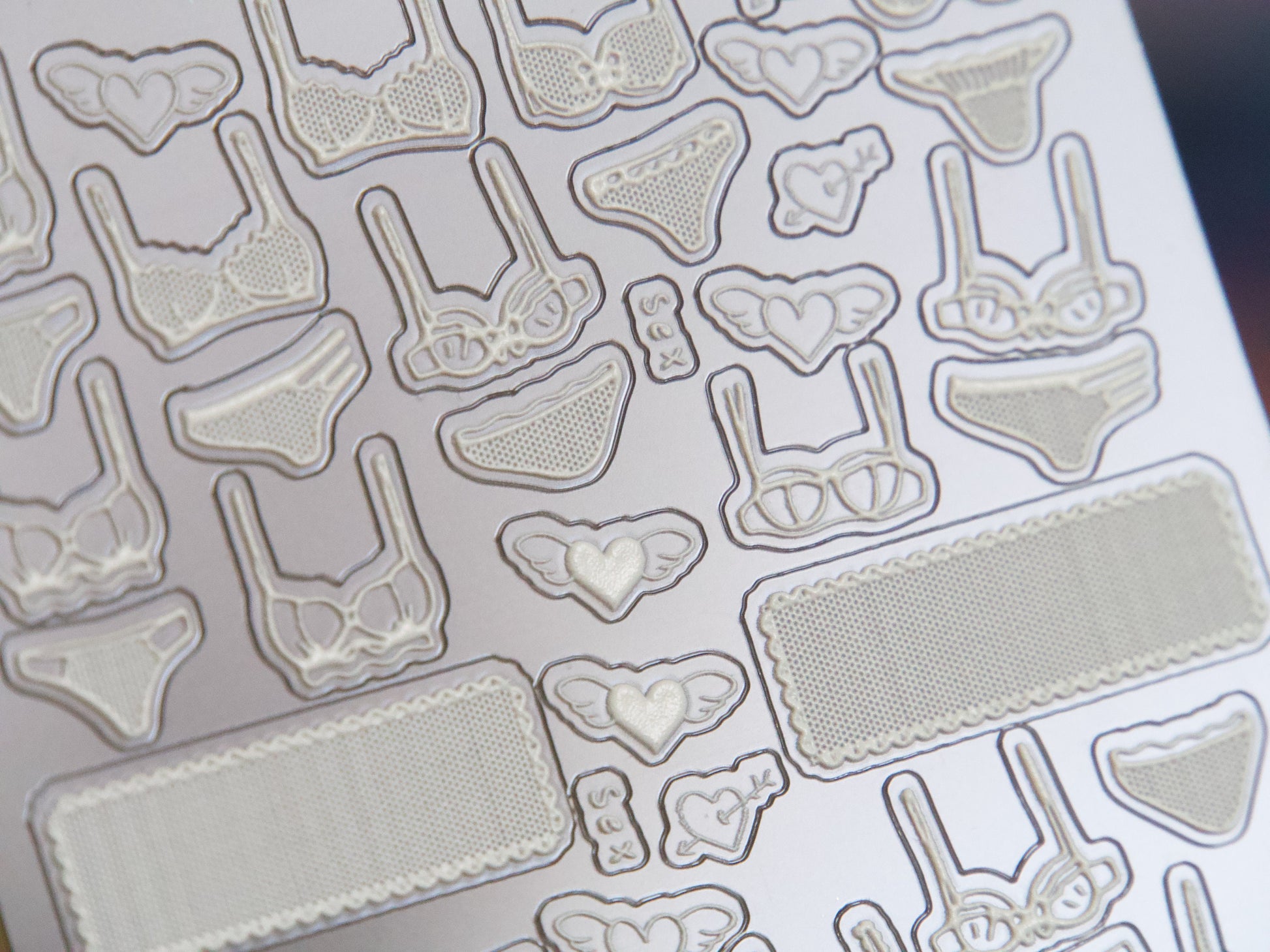 Lace Bra and Panties Undergarment Nail Sticker/ Sexy Girl Intimate Wear 3D Lingerie Embossed Stickers/ y2k Black White Lingerie Bras Decals