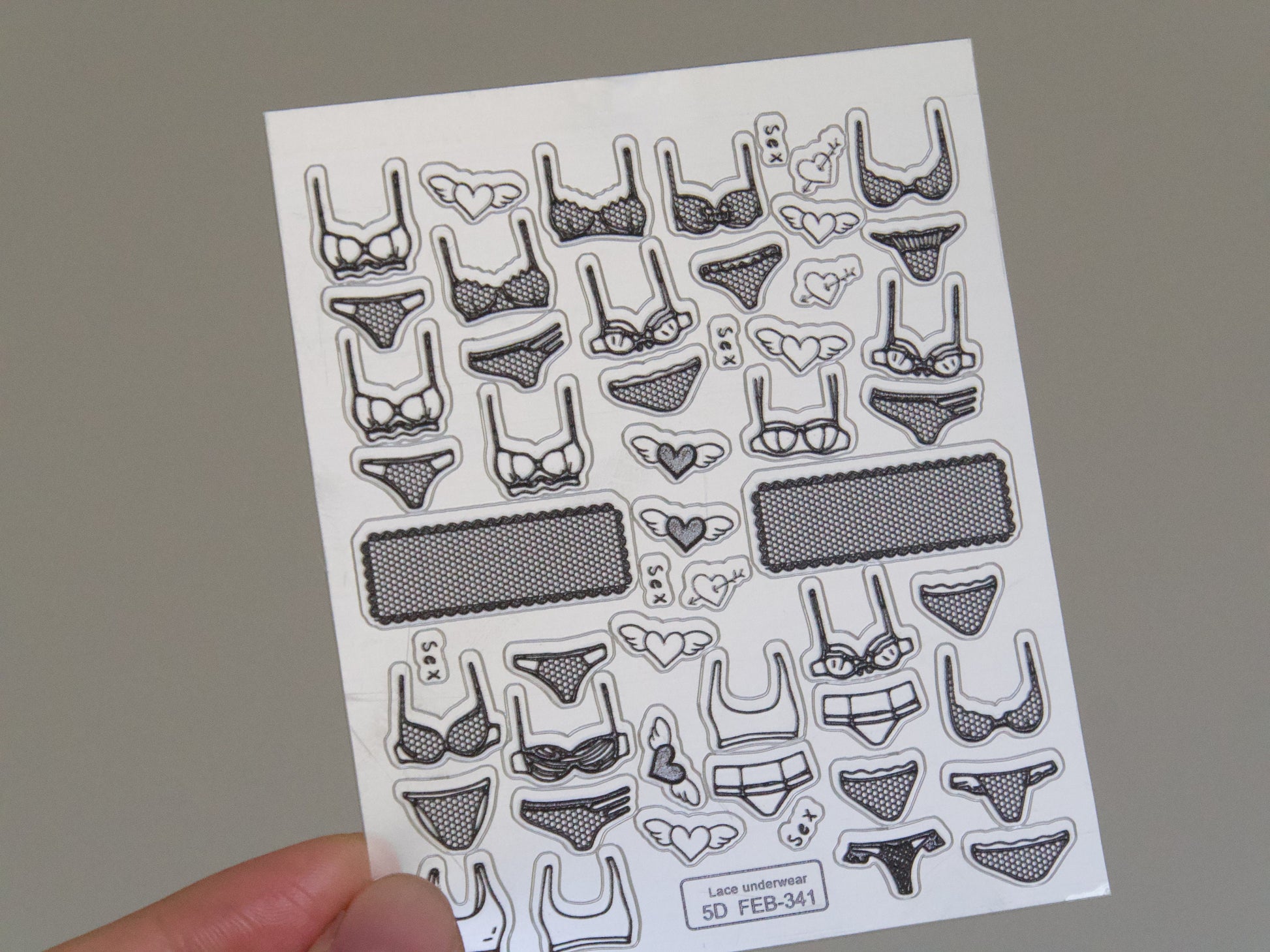 Lace Bra and Panties Undergarment Nail Sticker/ Sexy Girl Intimate Wear 3D Lingerie Embossed Stickers/ y2k Black White Lingerie Bras Decals
