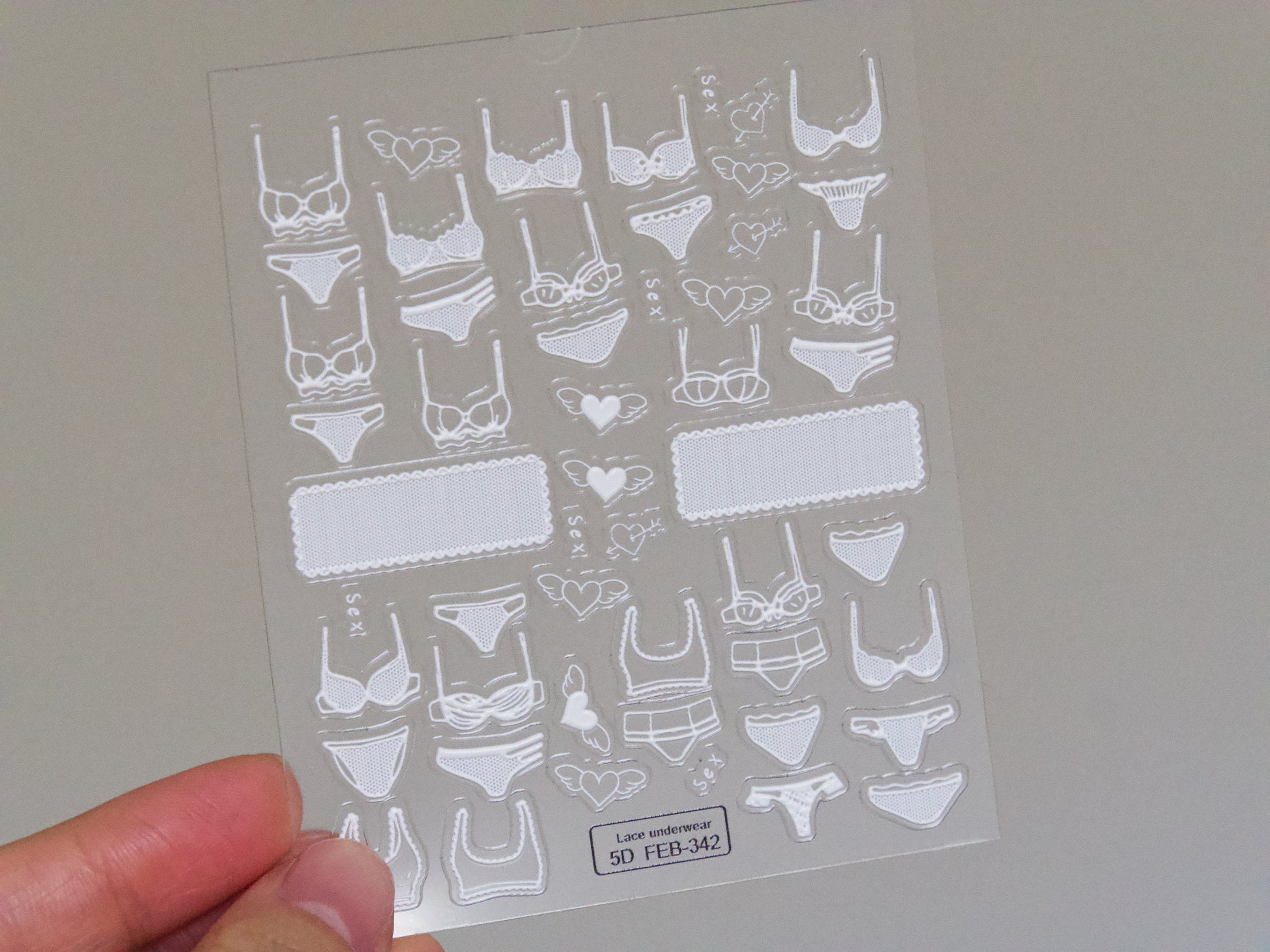Lace Bra and Panties Undergarment Nail Sticker/ Sexy Girl Intimate Wear 3D Lingerie Embossed Stickers/ y2k Black White Lingerie Bras Decals