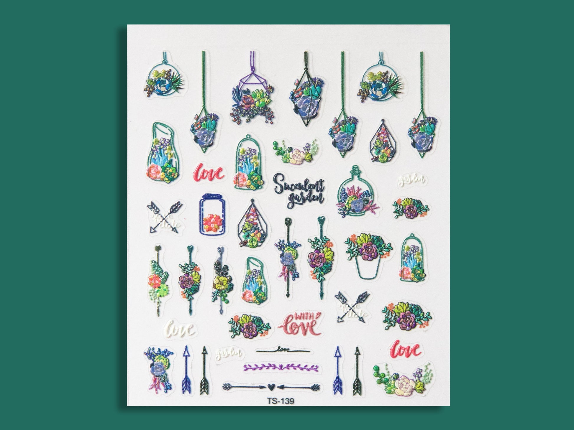Succulent Plant Desert Cactus Nail Art Sticker/ Botany Echeveria elegans Succulents Green Plants Stickers/ Cacti Cereus Sticker for Manicure