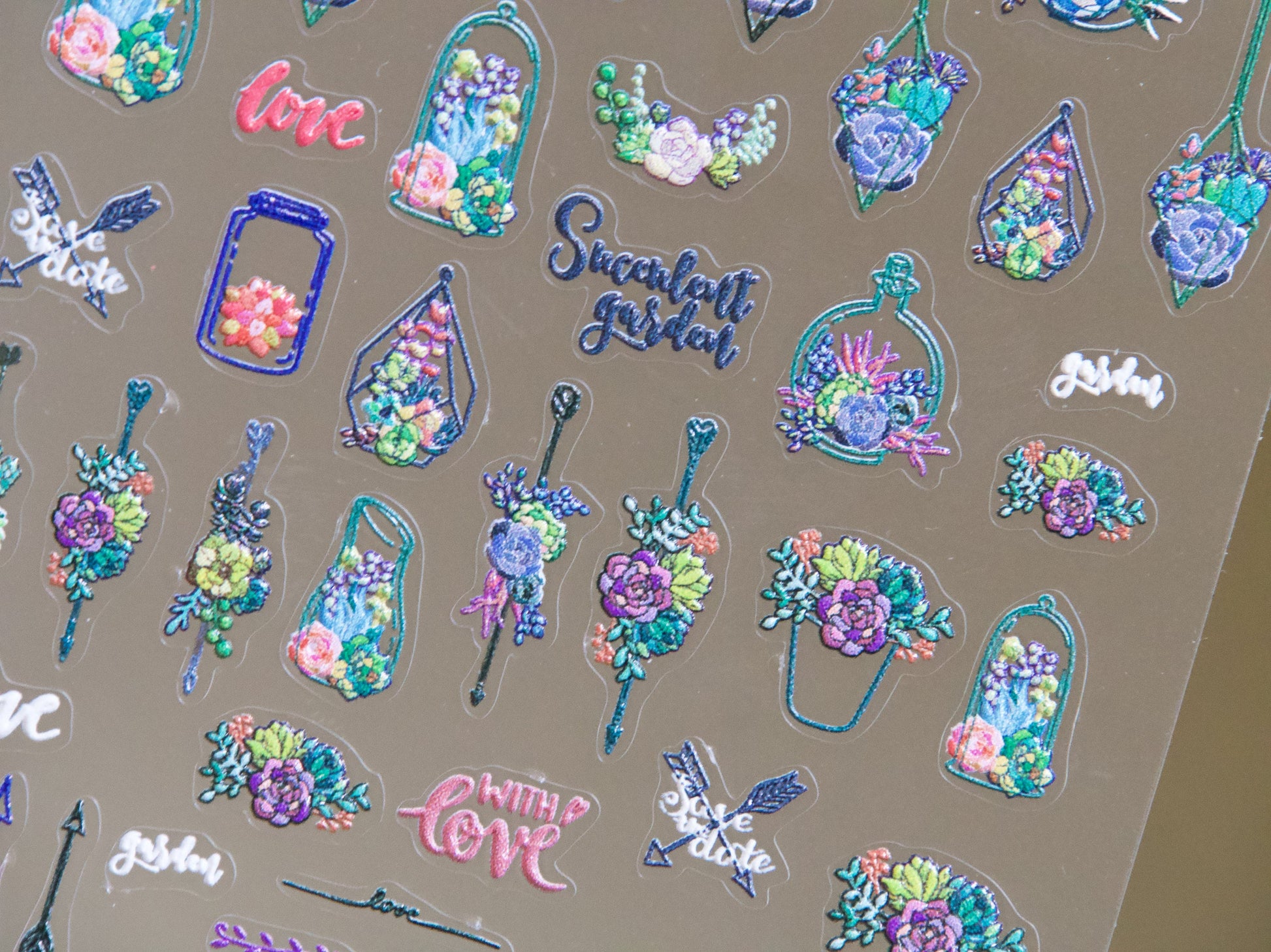 Succulent Plant Desert Cactus Nail Art Sticker/ Botany Echeveria elegans Succulents Green Plants Stickers/ Cacti Cereus Sticker for Manicure