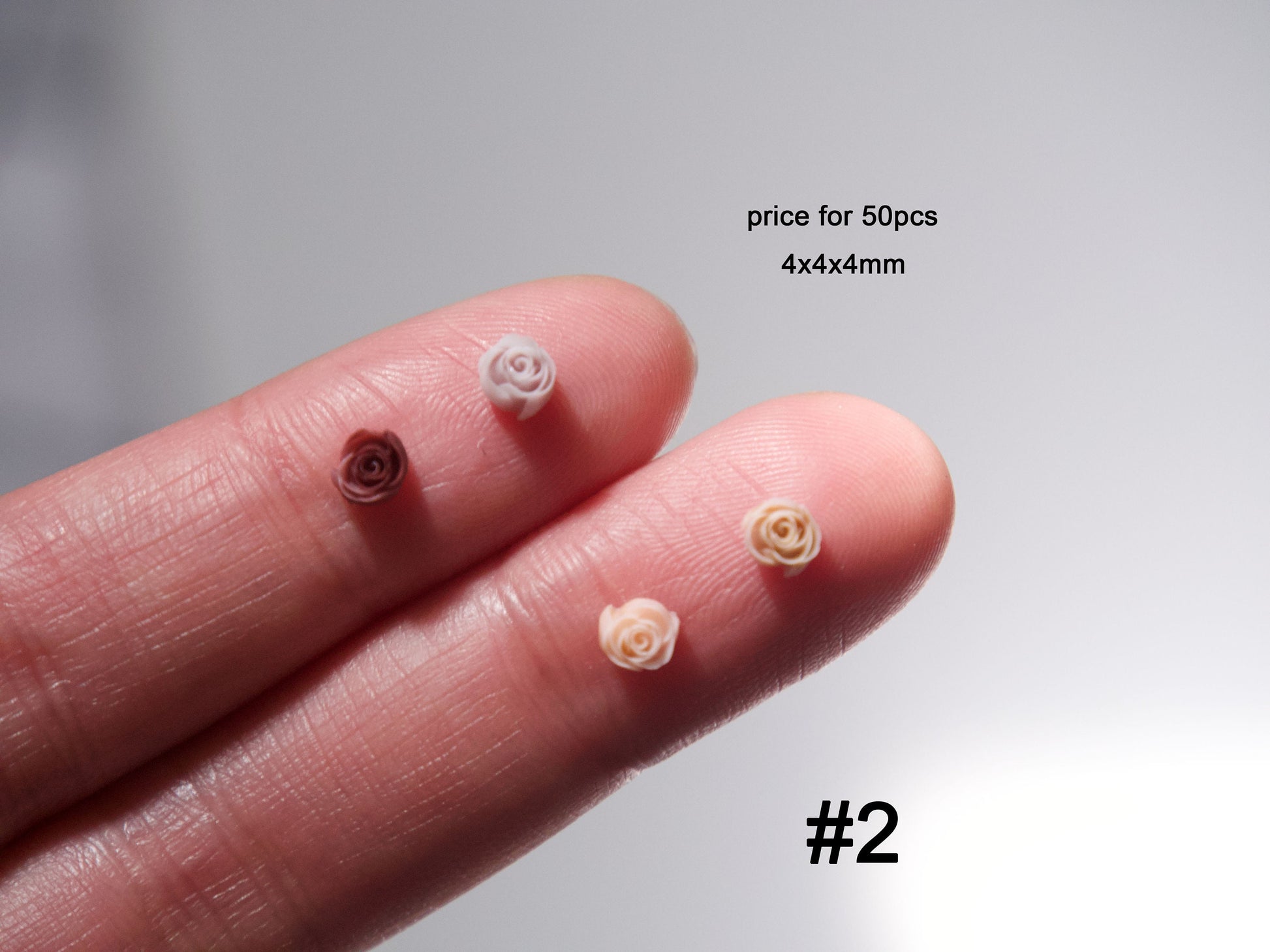 50pcs 3D Rose Flower Nail Jewelry Studs /Resin Floral Nail art Charm /Moonflower Peony Carved Flowers for Manicure & Crafts 4x4mm
