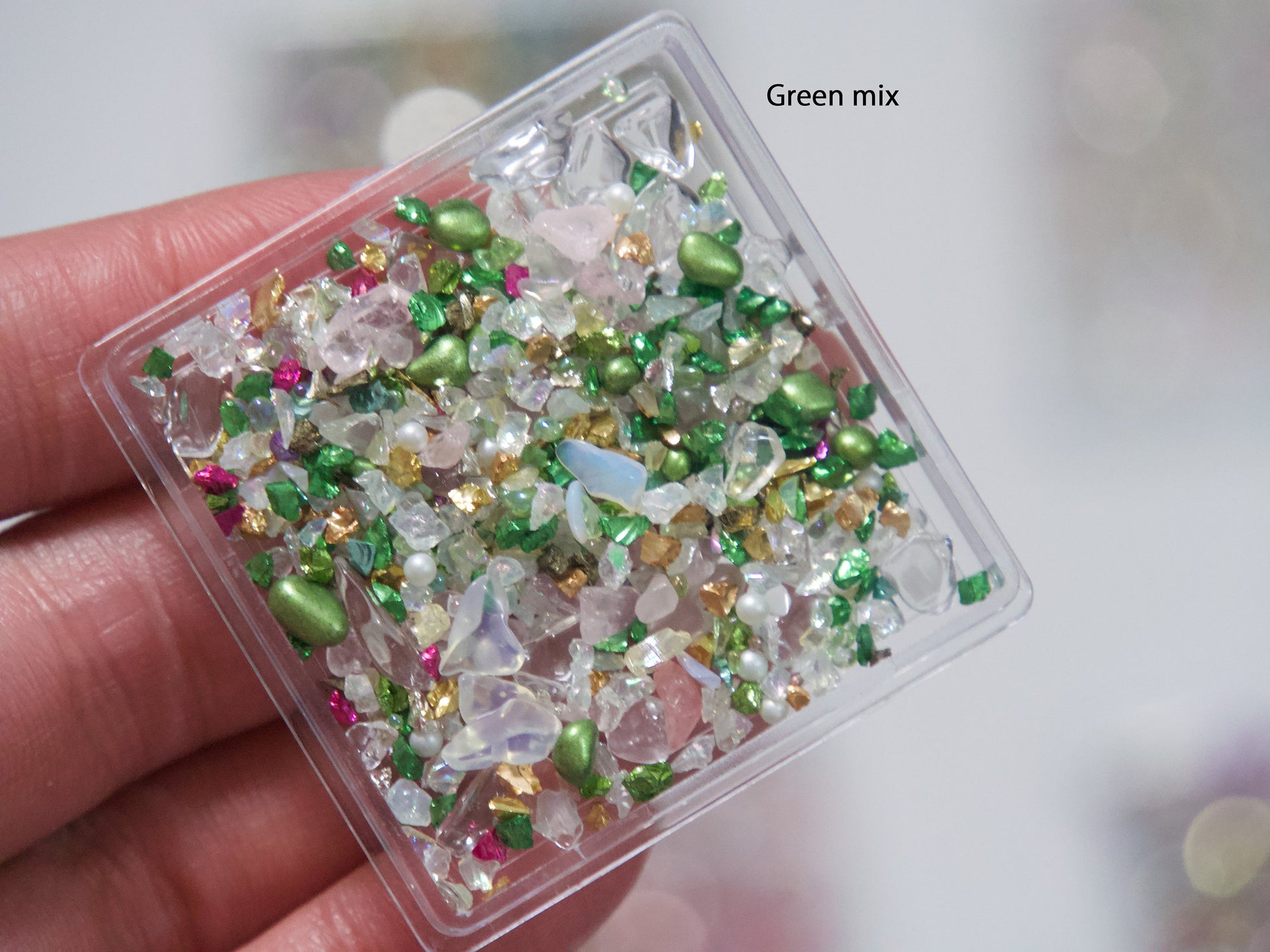 Broken Glass Irregular Pebbles Stones Mix/ Metallic Rocks Crafts Deco Embellishment Studs Crystal Quartz Pearls Mixed Supply Pink Green Blue