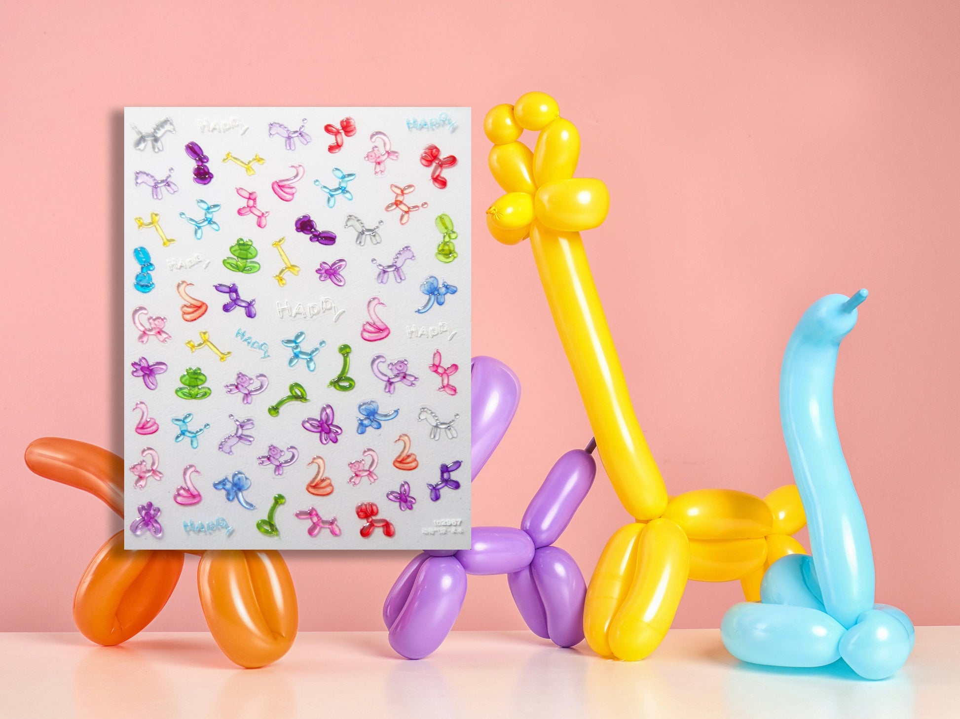Animal & Flower Balloon Jelly Nails Sticker/ Balloons Art Festive and Decorative Translucent 3D Epoxy Resin Dopamine Balloon Bouquets Nails