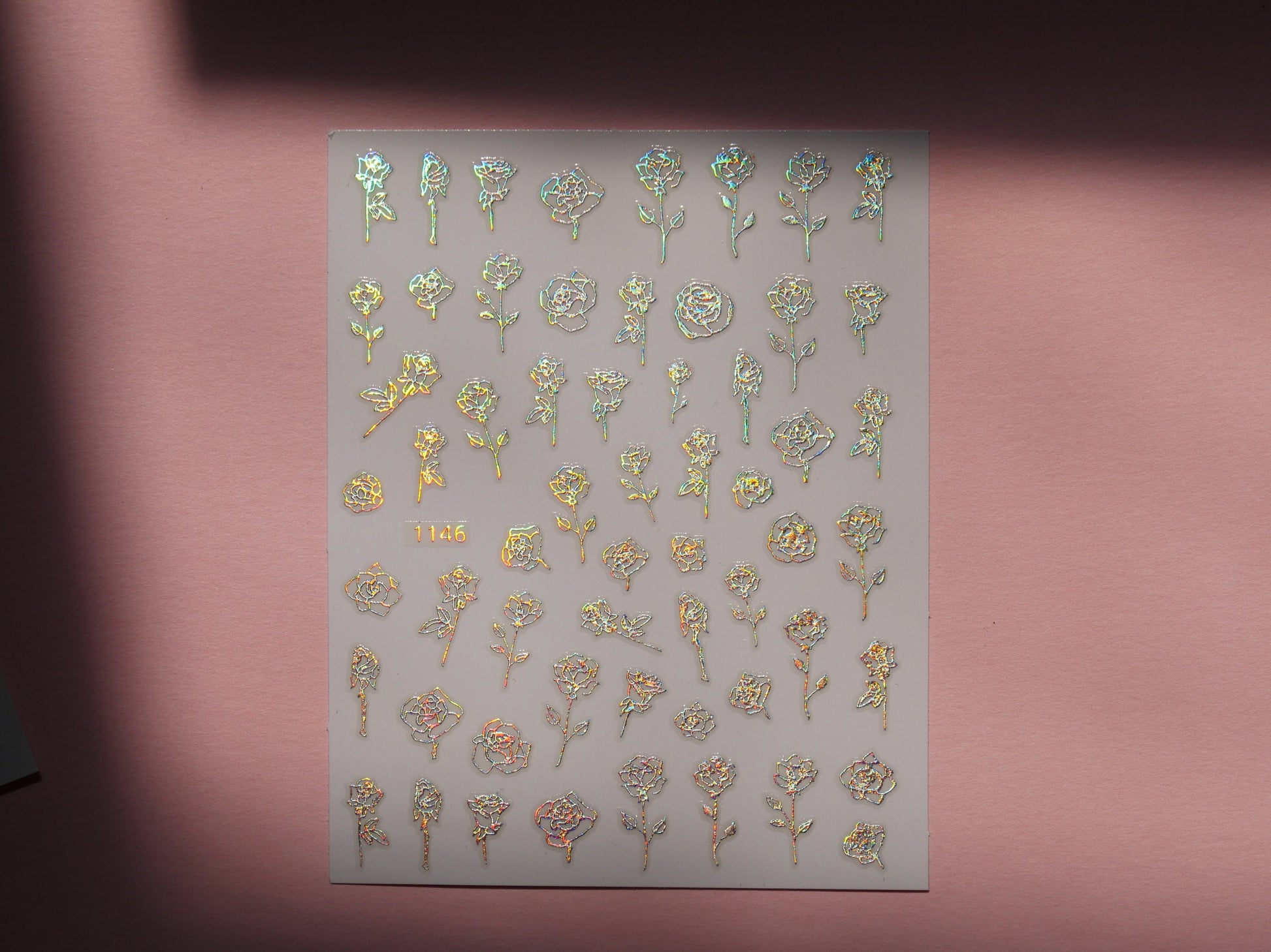Holographic Silver Heart Star Rose Nail Stickers/ Iridescent Silver Reflective Peel off Sticker Decals/ Holiday Manicure Selection